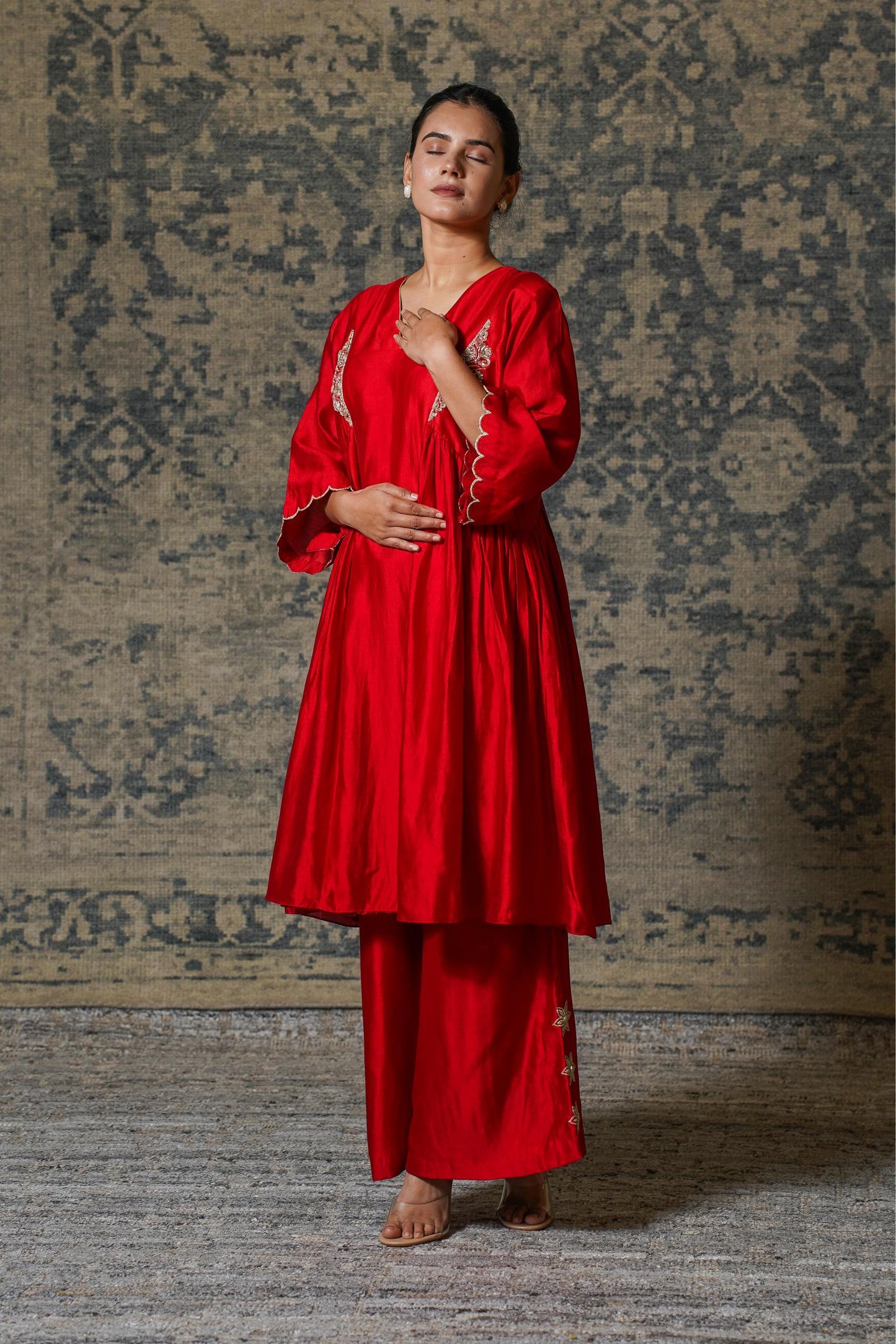 NOOR RED GATHER KURTA SET