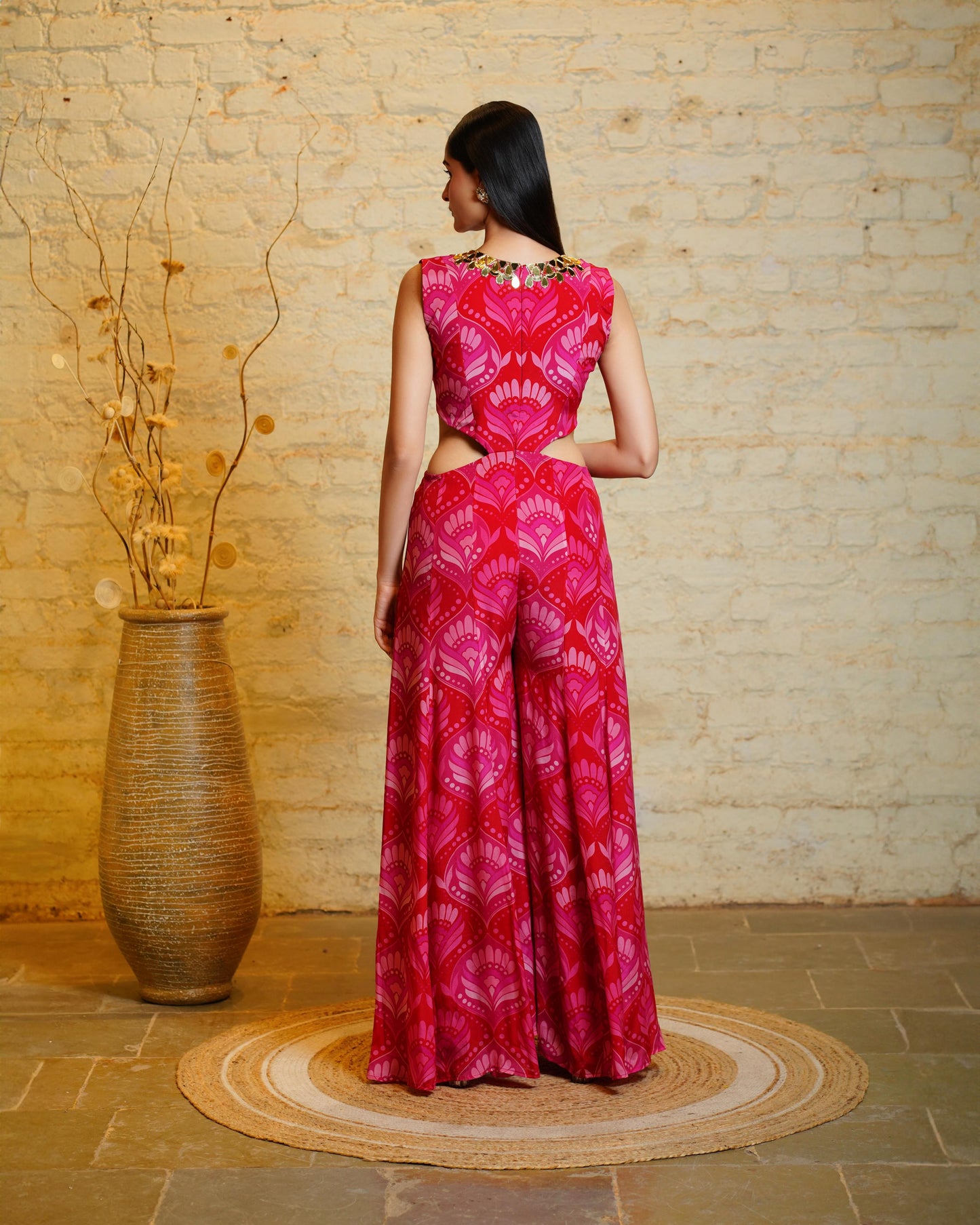OLIVE RED FAN JUMPSUIT