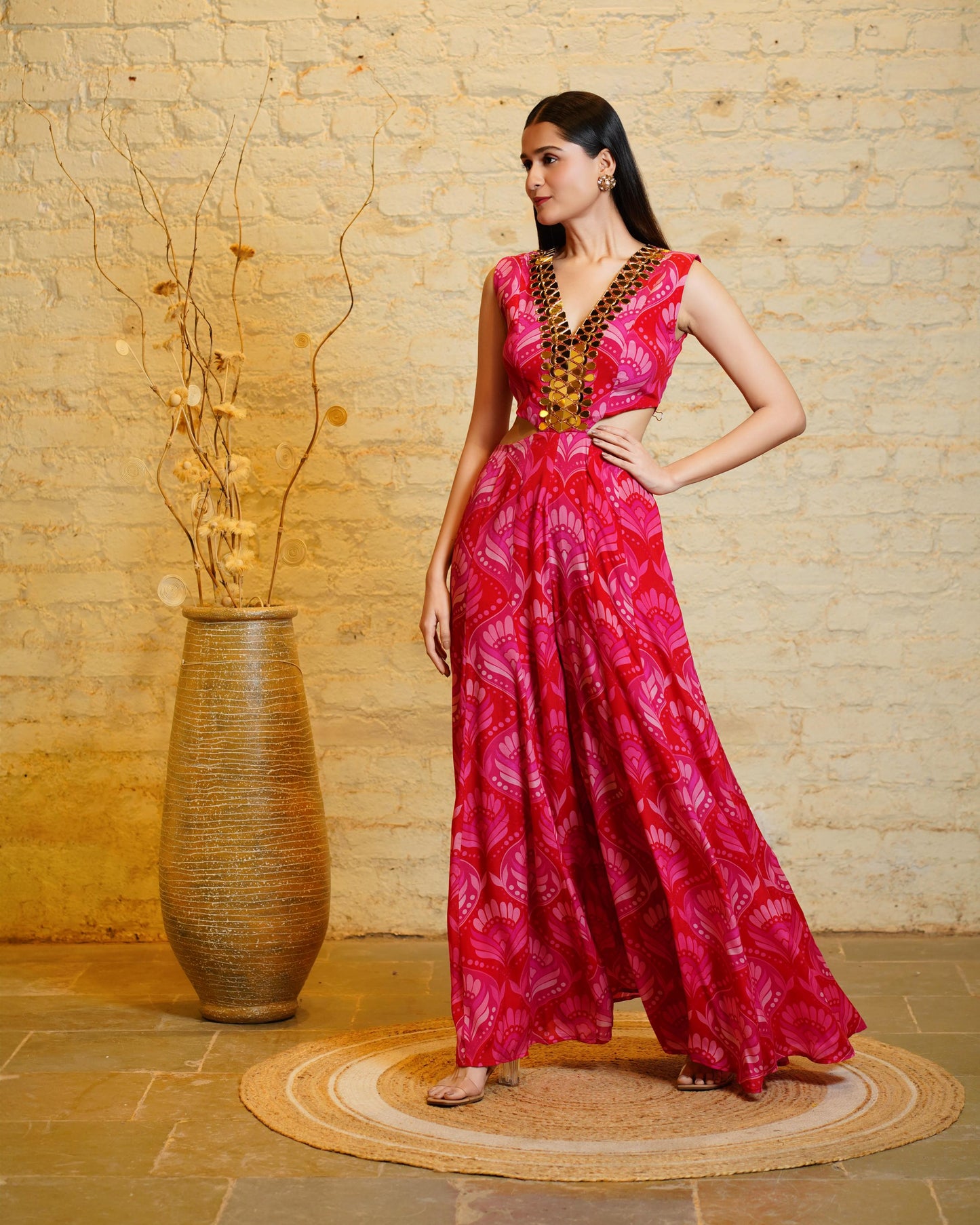 OLIVE RED FAN JUMPSUIT