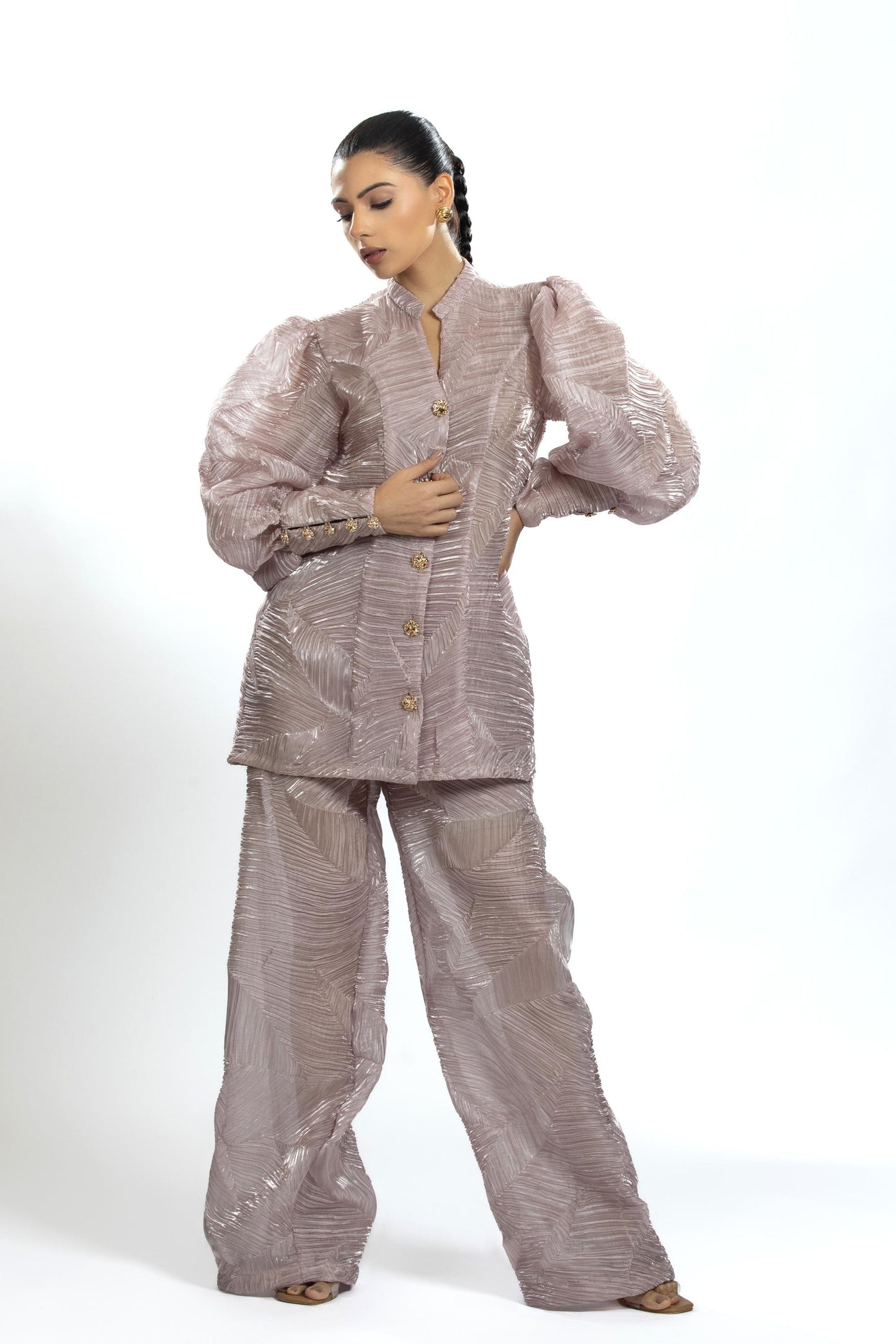 PINK PLEATED ORGANZA C0-ORD SET