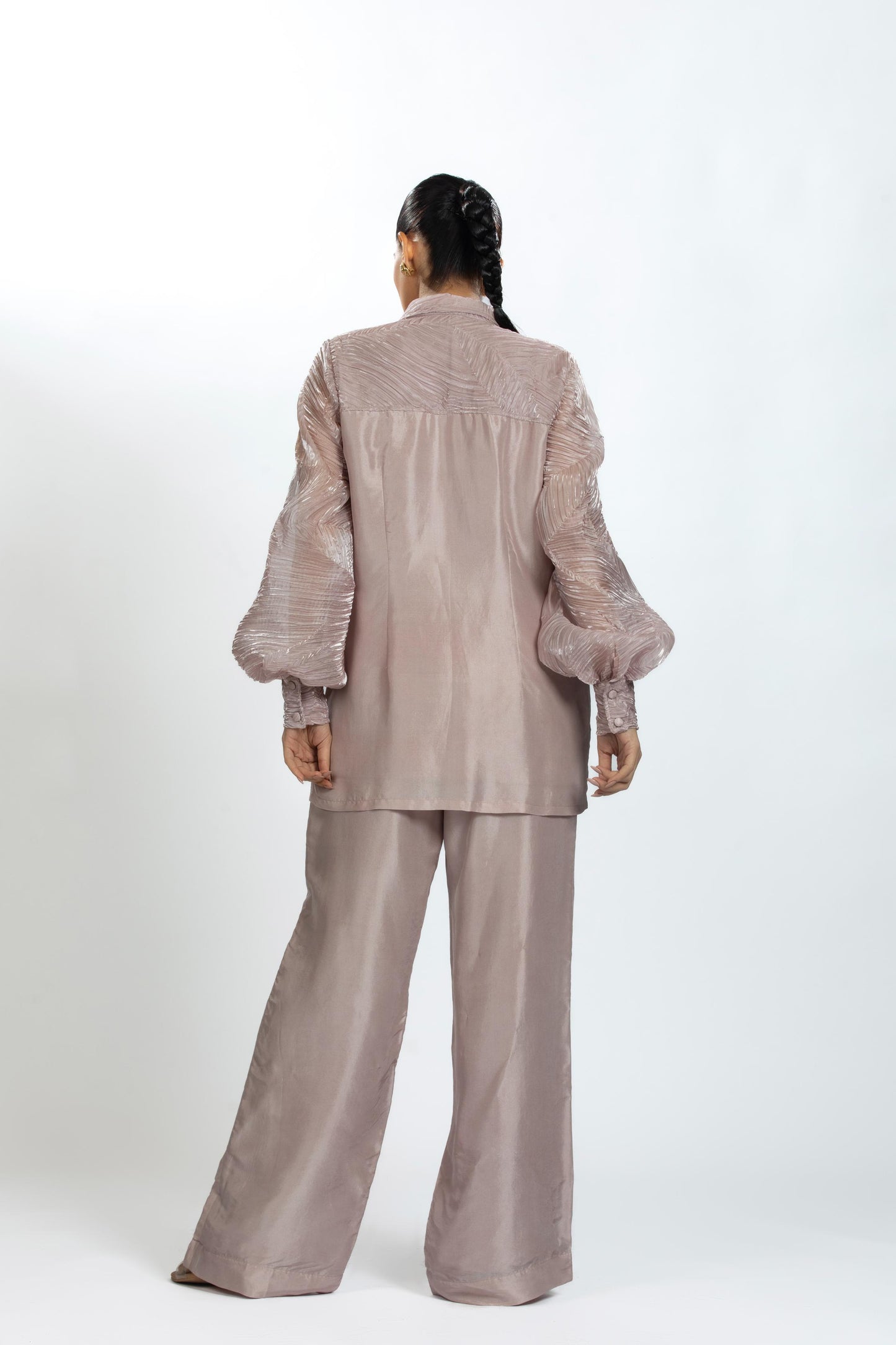PINK PLEATED ORGANZA WITH BAMBOO SILK CO-ORD SET