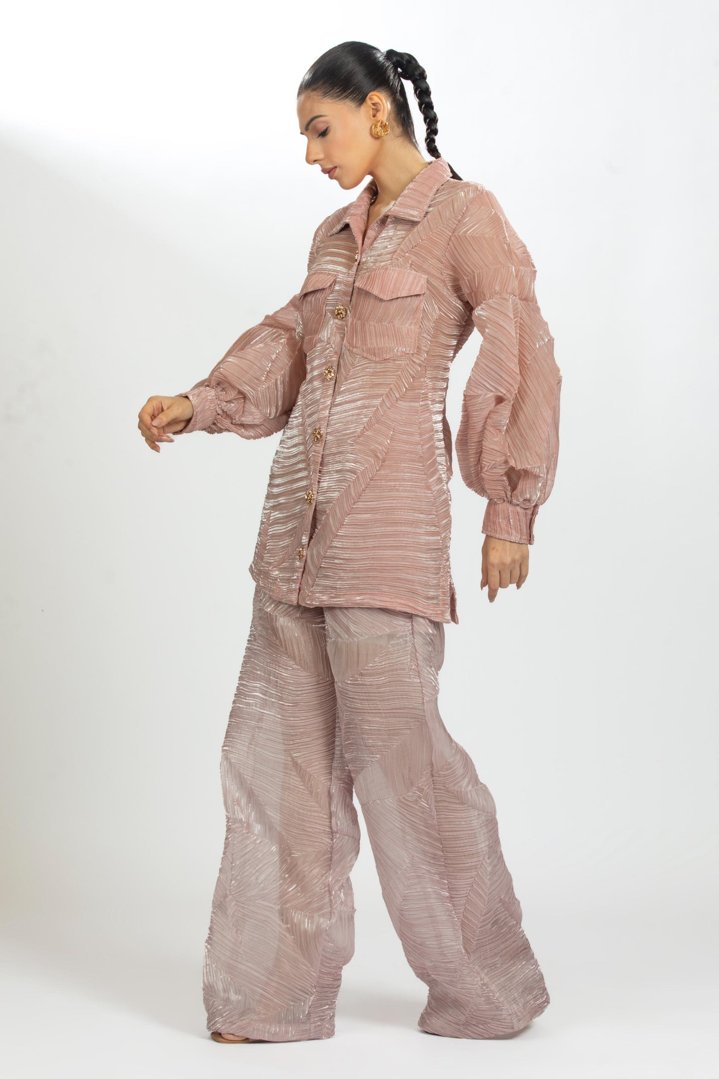 PEACH PLEATED ORGANZA SHIRT