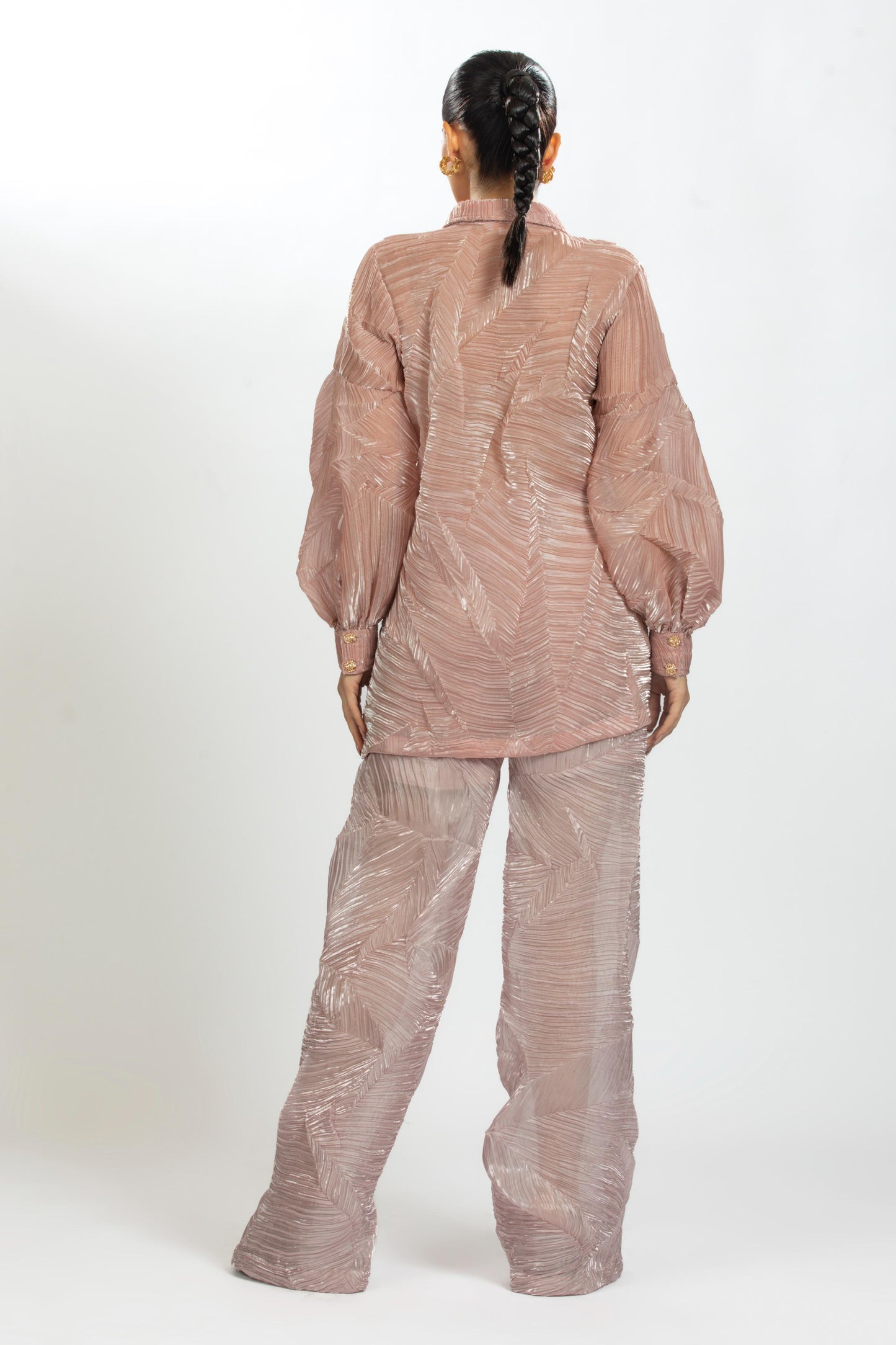 PEACH PLEATED ORGANZA SHIRT