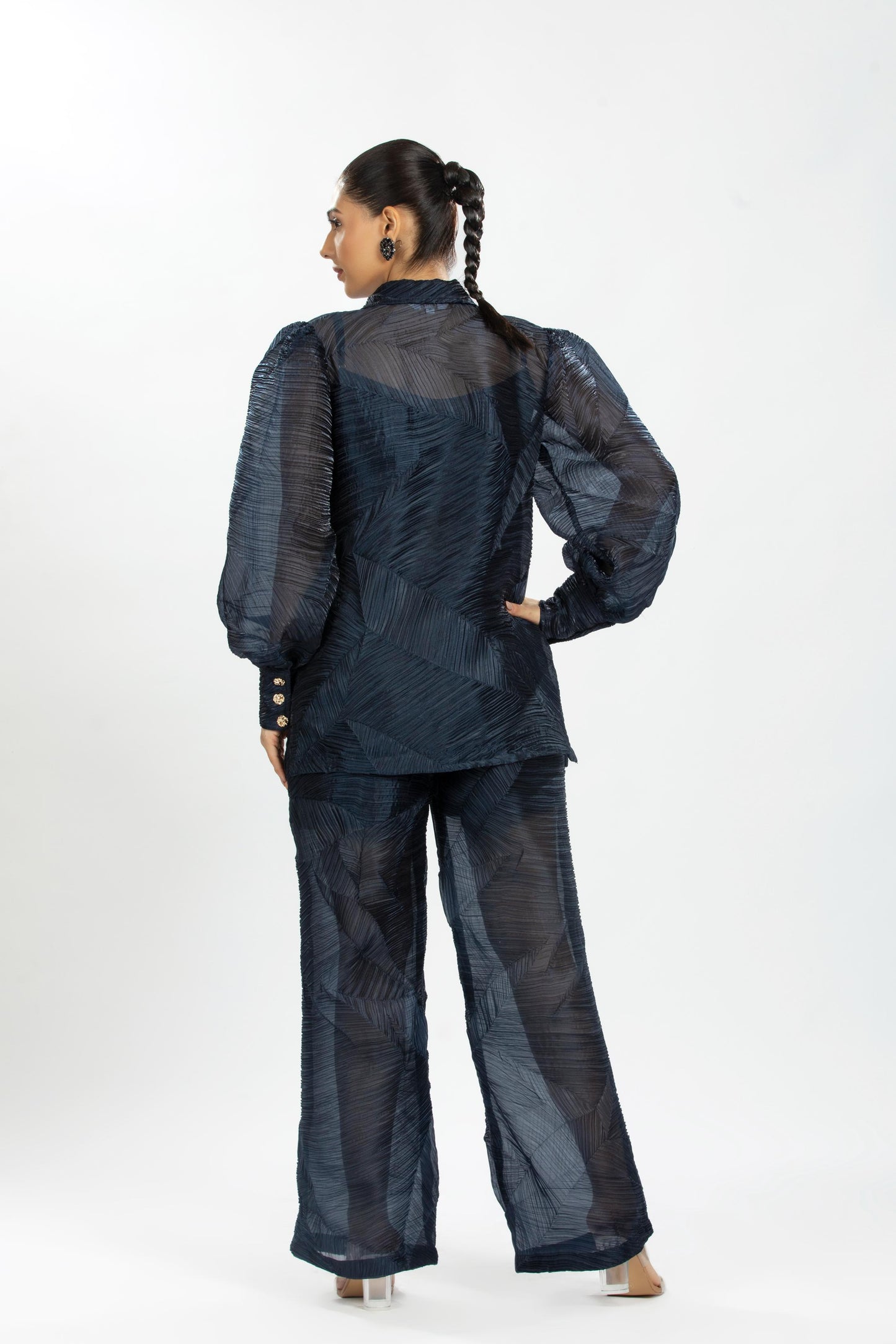 BLUE PLEATED ORGANZA CO-ORD SET