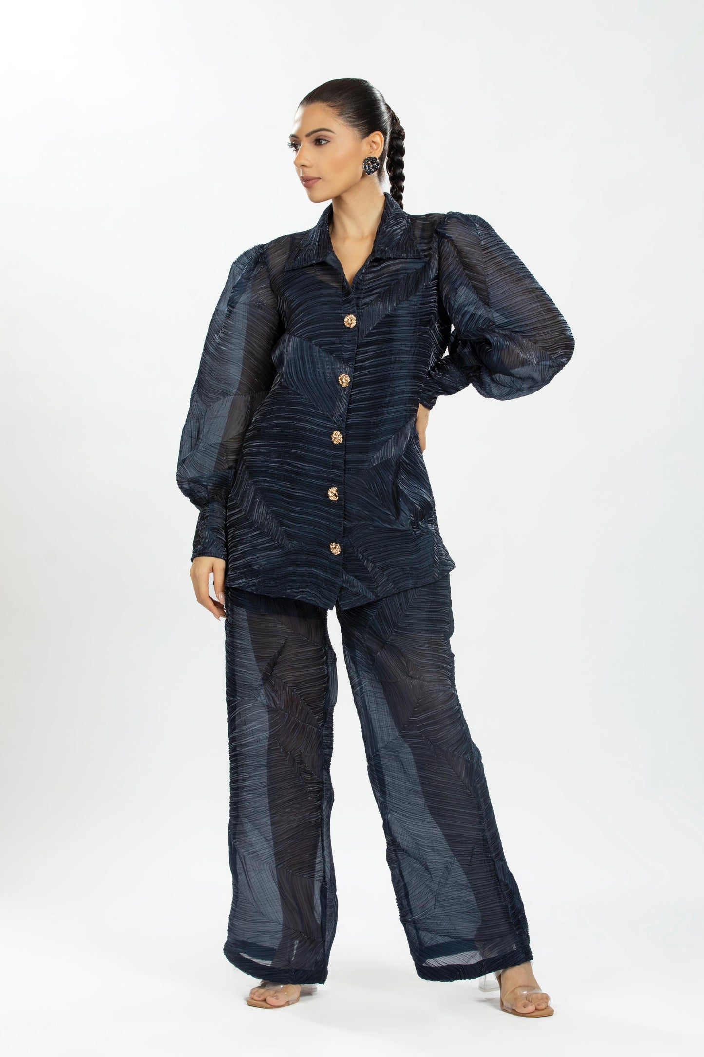 BLUE PLEATED ORGANZA CO-ORD SET