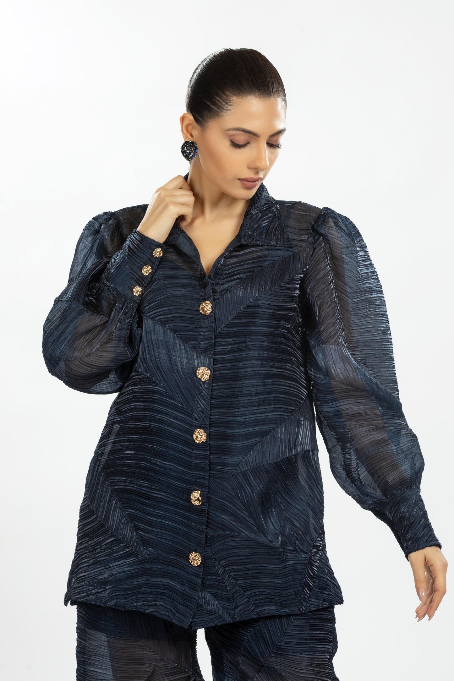 BLUE PLEATED ORGANZA CO-ORD SET
