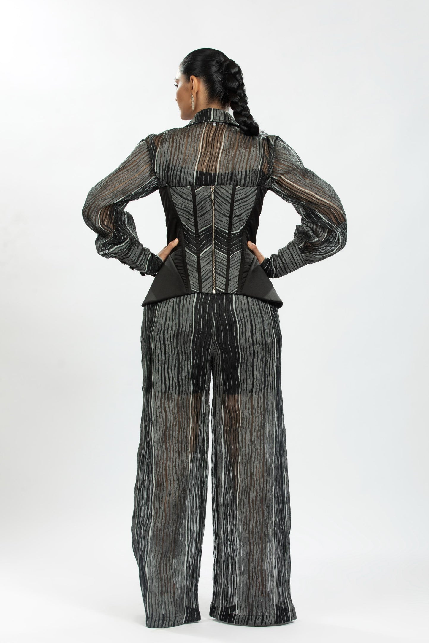 BLACK WHITE AND BLACK STRIPE ORGANZA CORSET