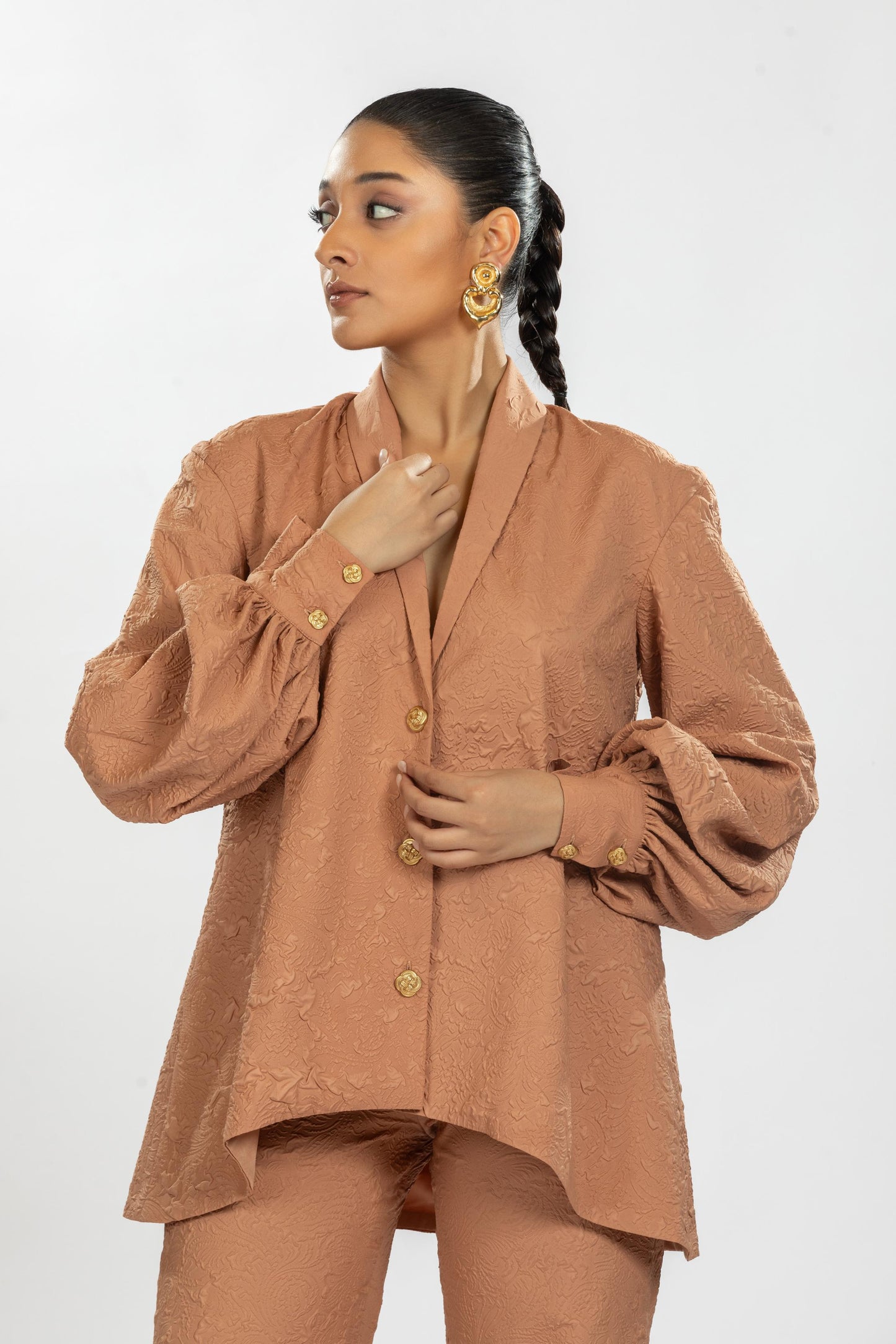 BROWN TEXTURED FABRIC SHIRT WITH PANTS