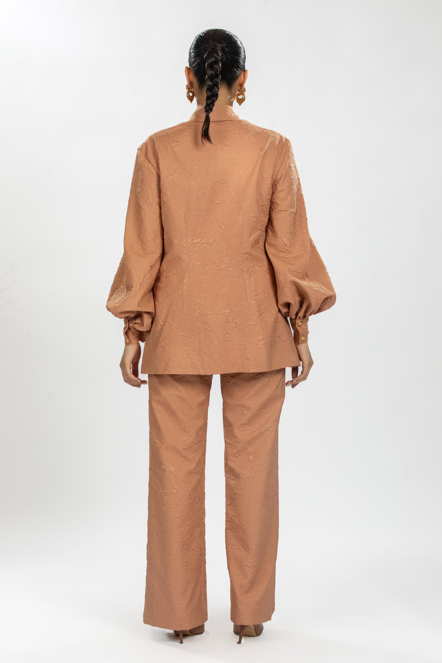 BROWN TEXTURED FABRIC SHIRT WITH PANTS