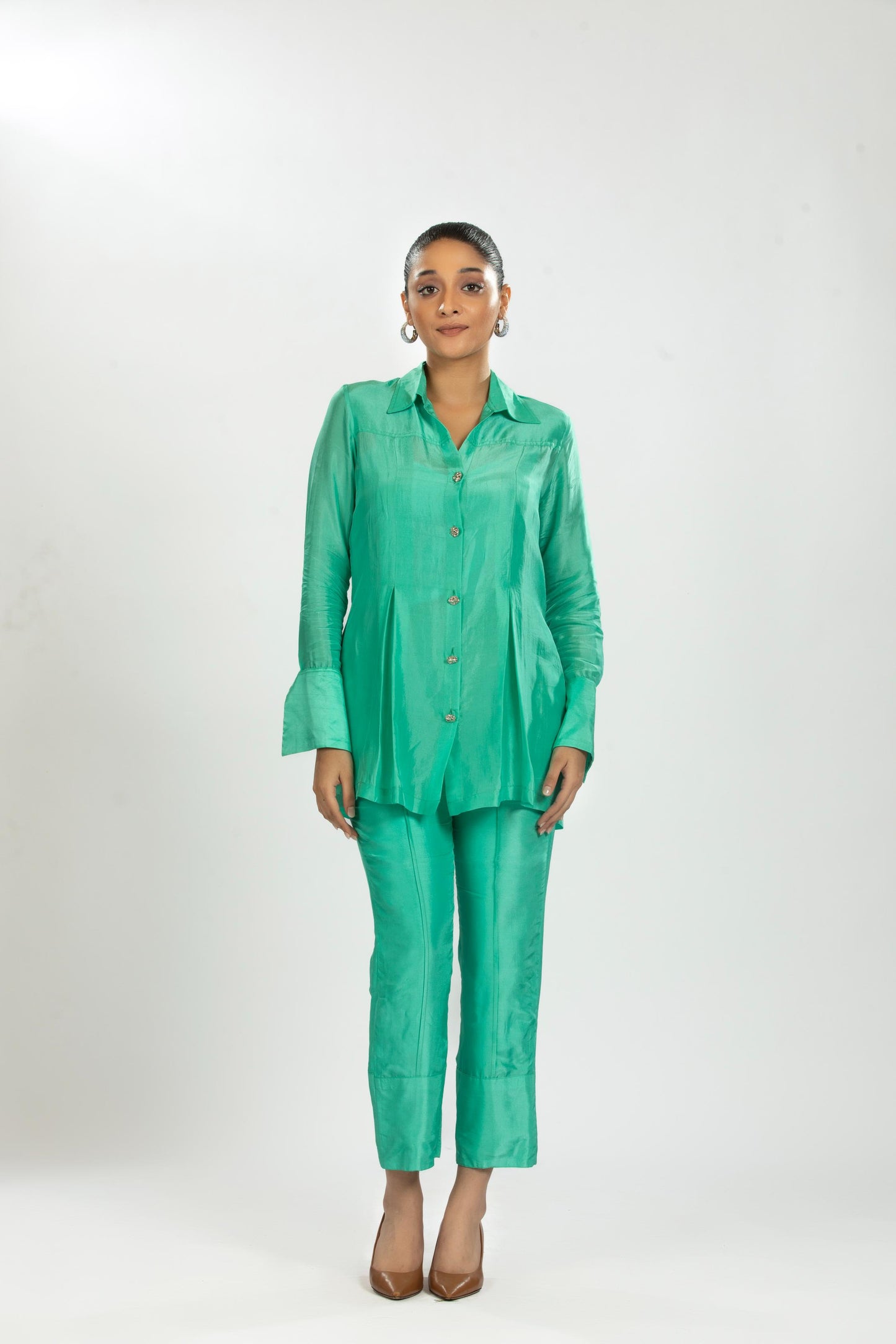 AQUA GREEN BAMBOO SILK CO-ORD SET
