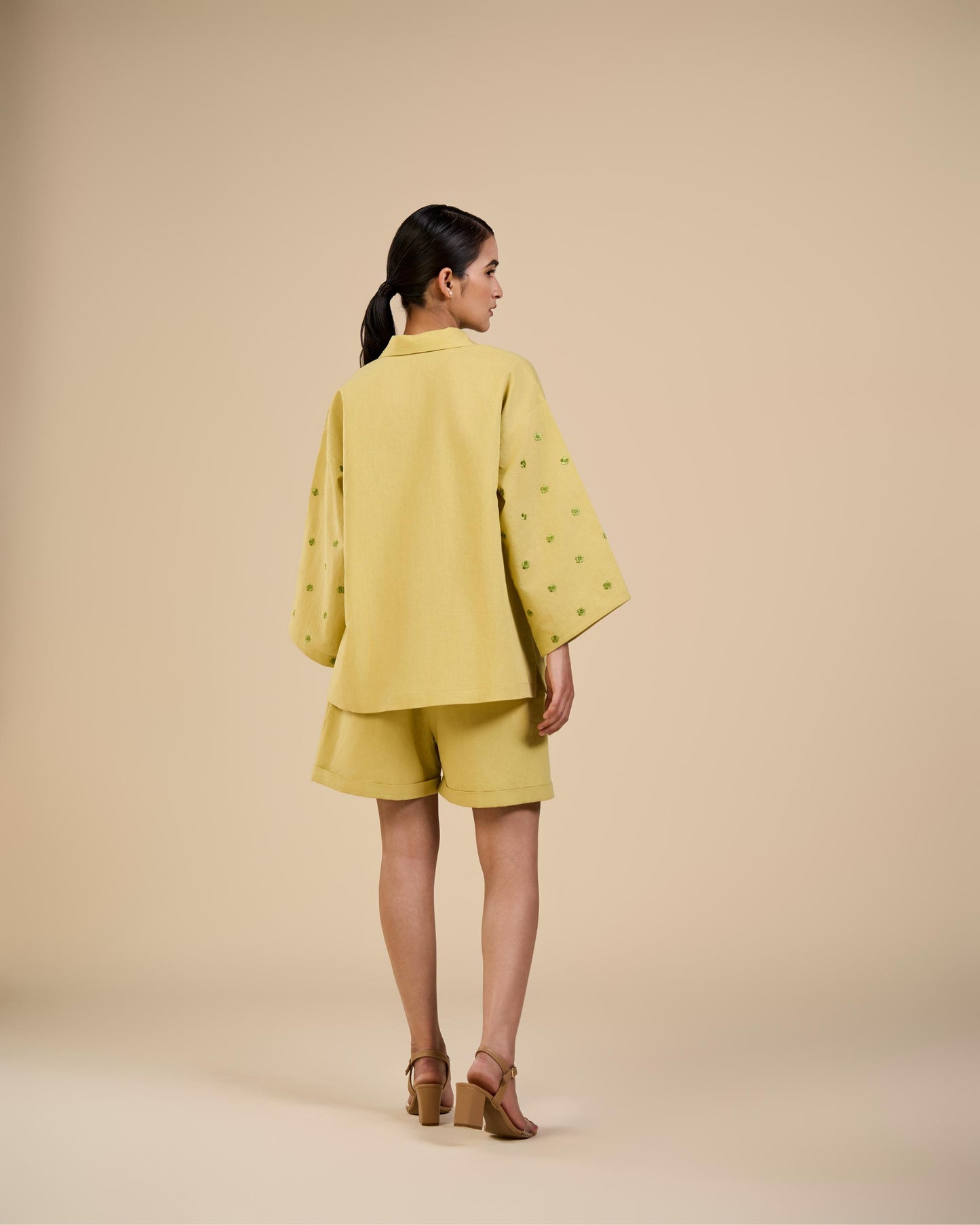LIME GREEN SHIRT WITH EMBROIDERED SLEEVES