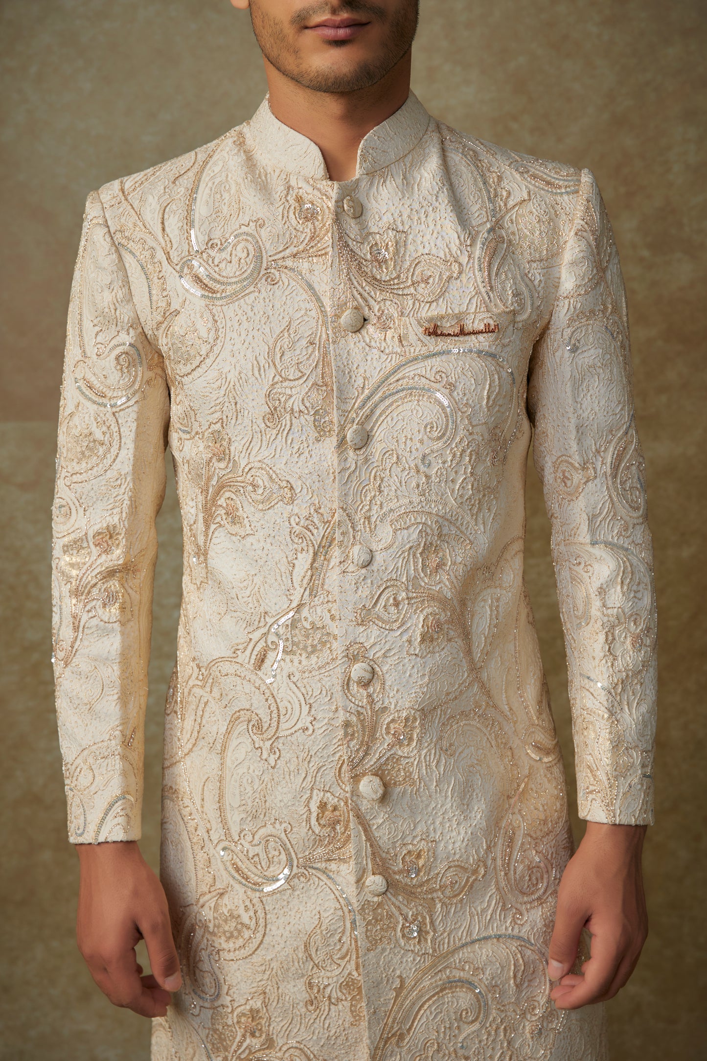 BEIGE SHERWANI SET