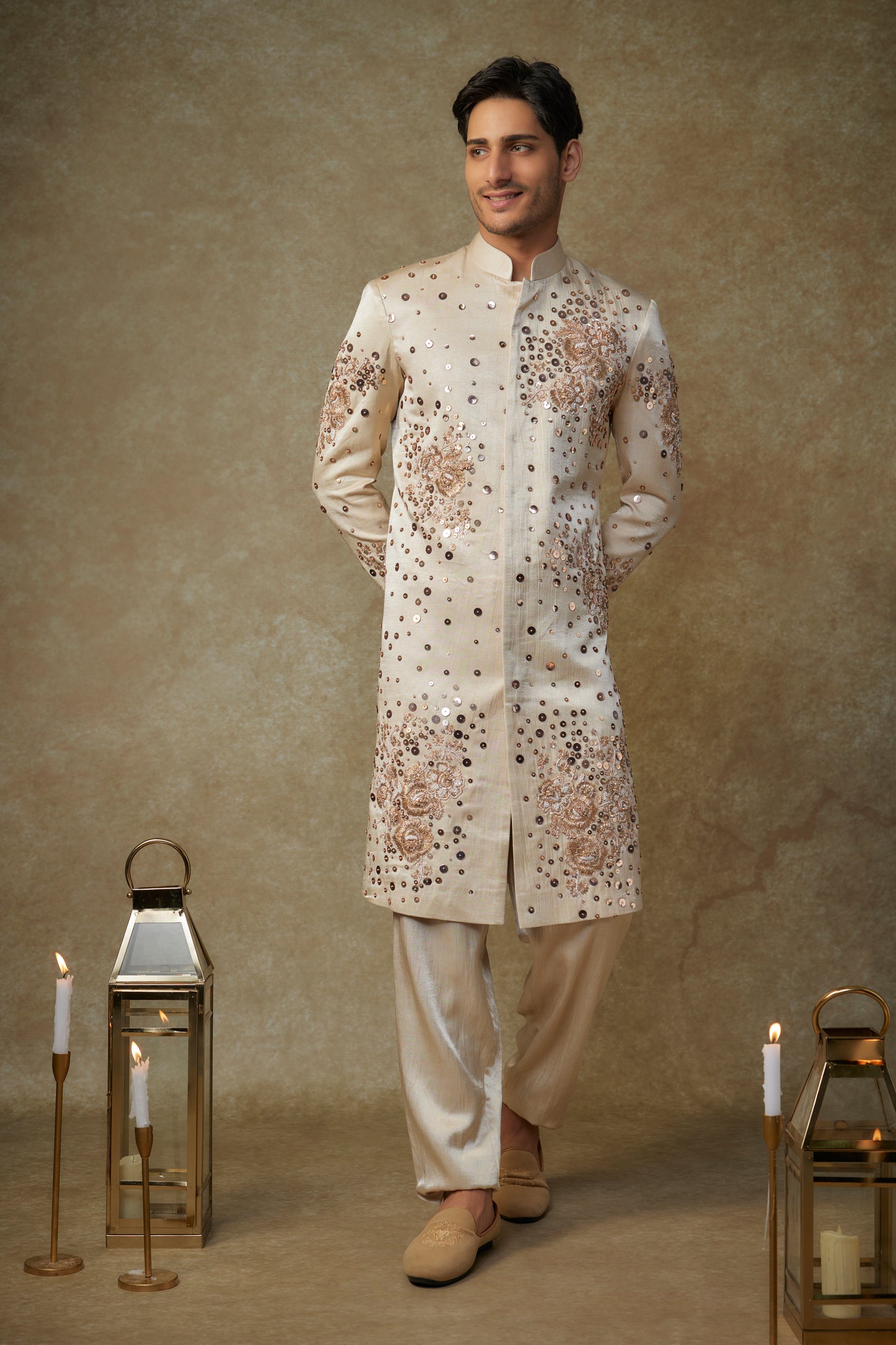 BEIGE SHERWANI SET