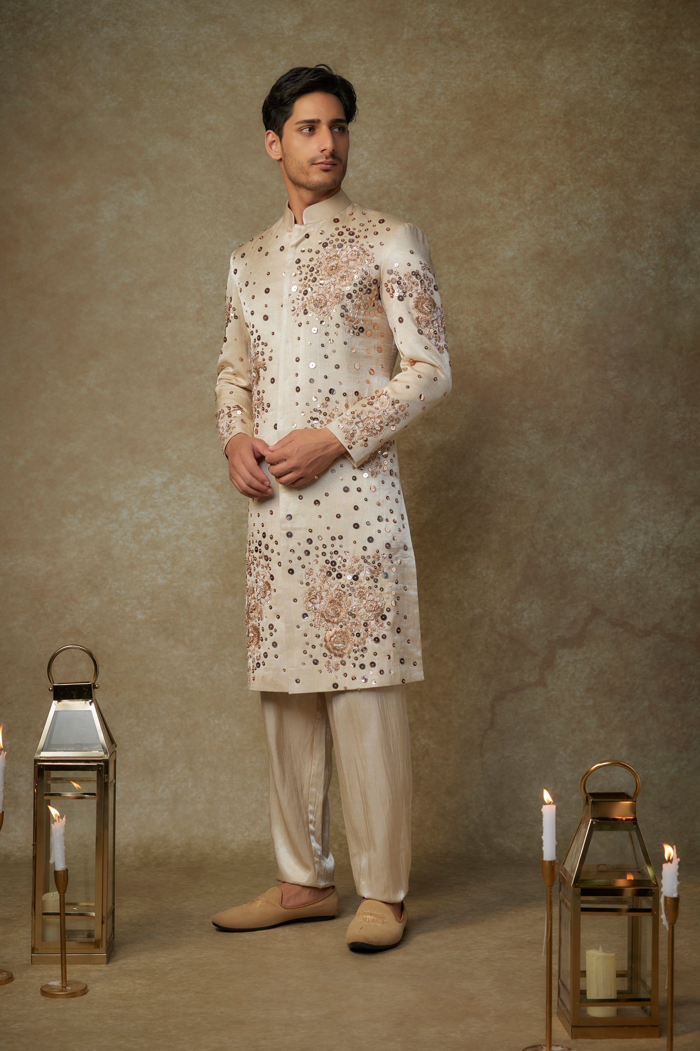BEIGE SHERWANI SET