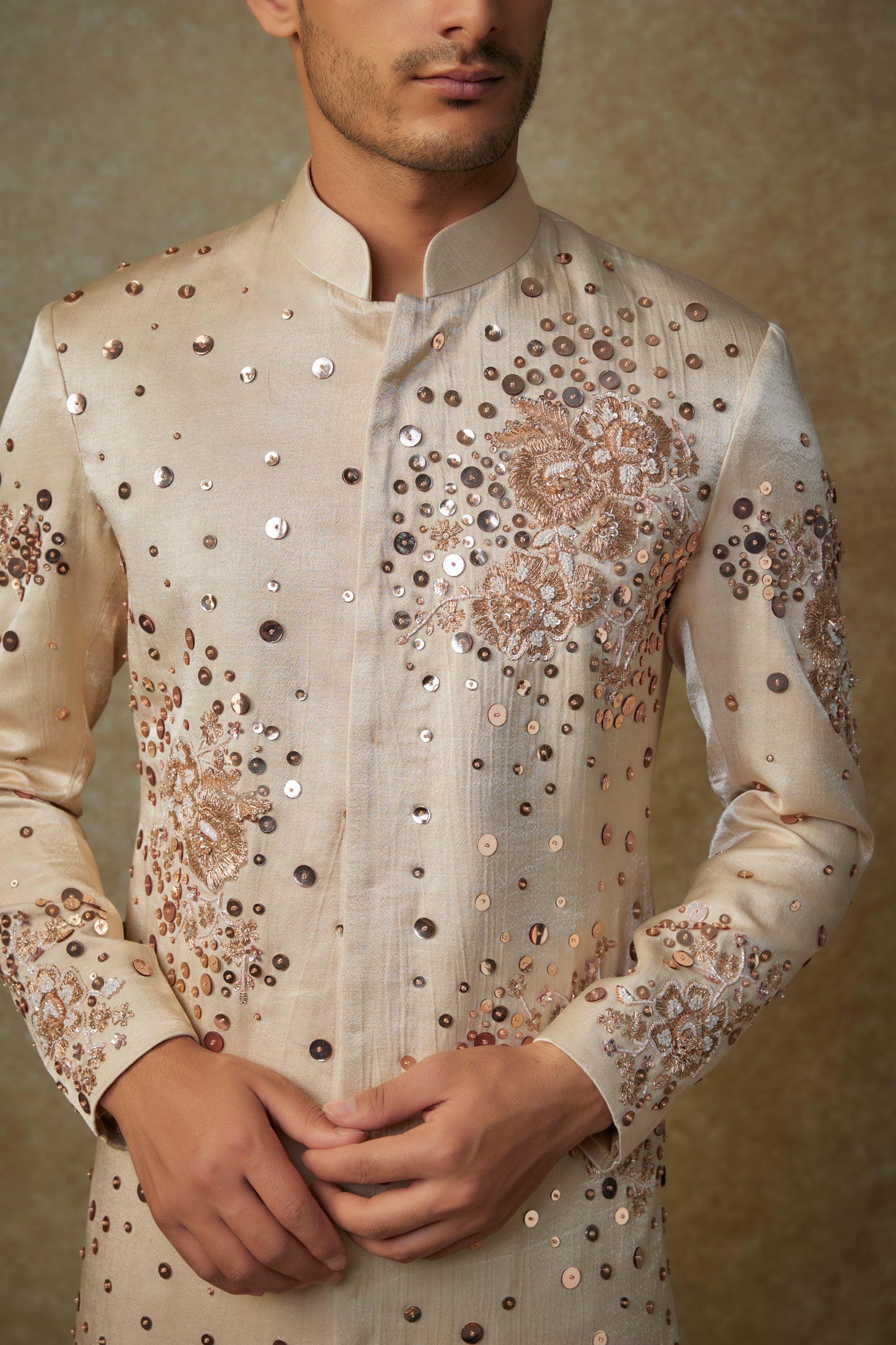 BEIGE SHERWANI SET