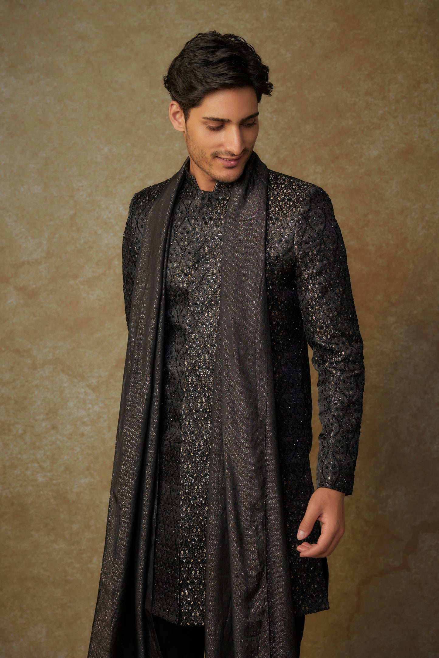 BLACK SHERWANI SET