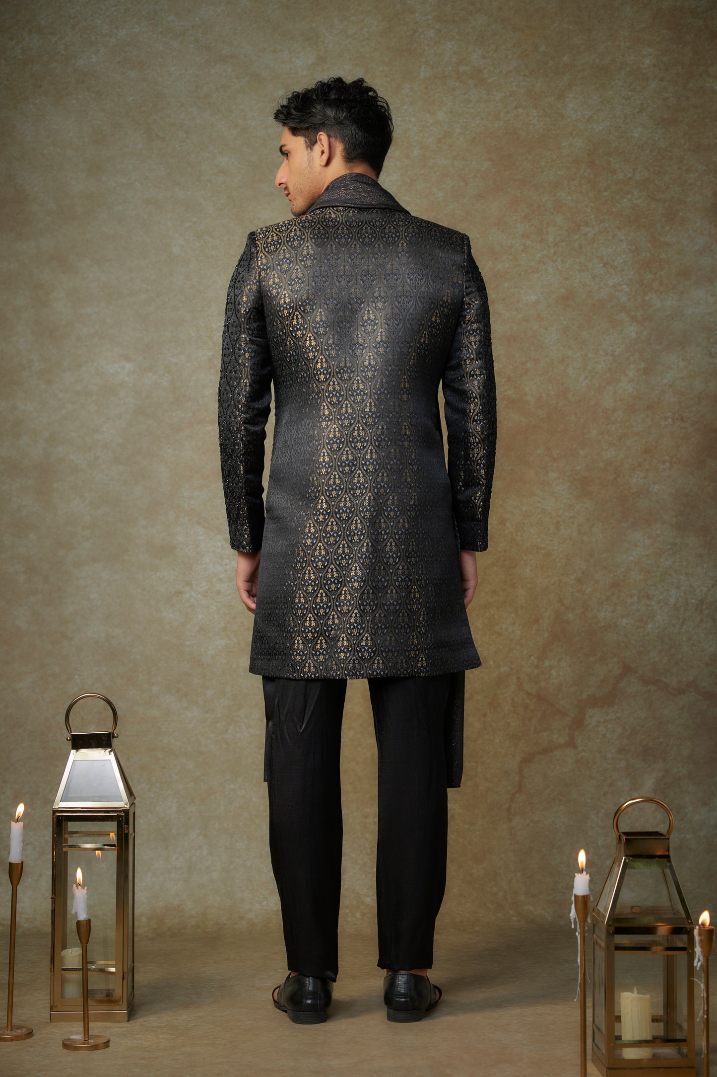 BLACK SHERWANI SET