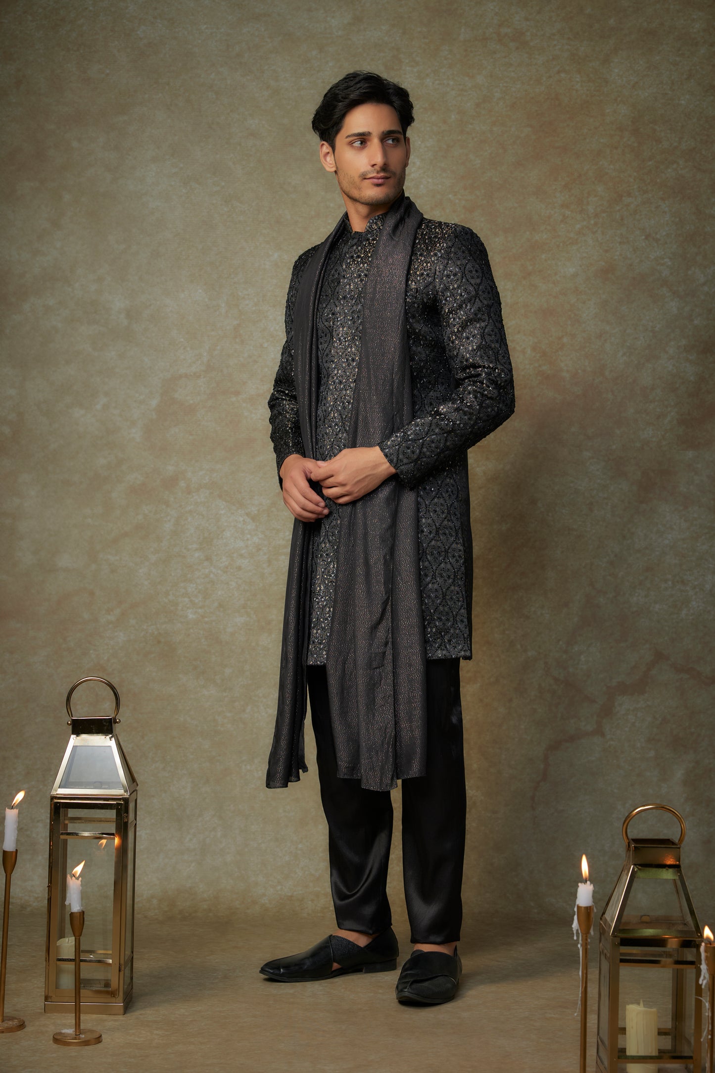 BLACK SHERWANI SET