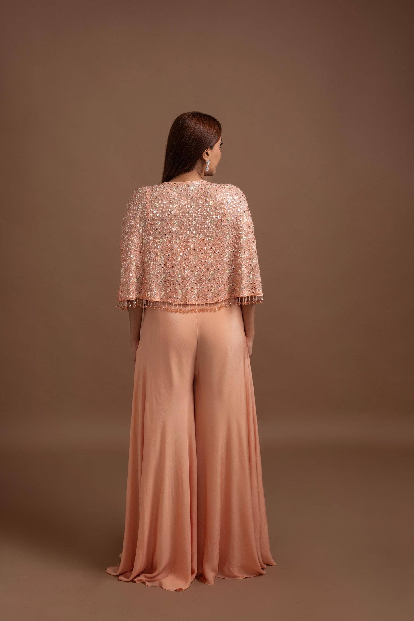 PEACH PANT SET WITH CAPE