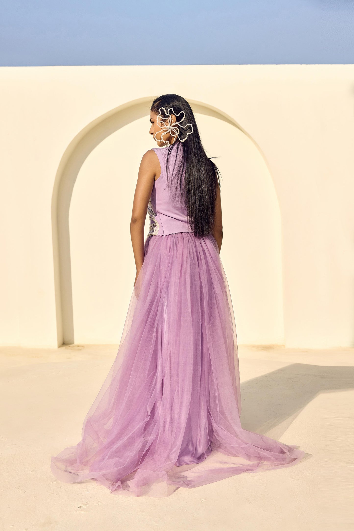 PEARL PURPLE WAIST COAT WITH NET LONG SKIRT