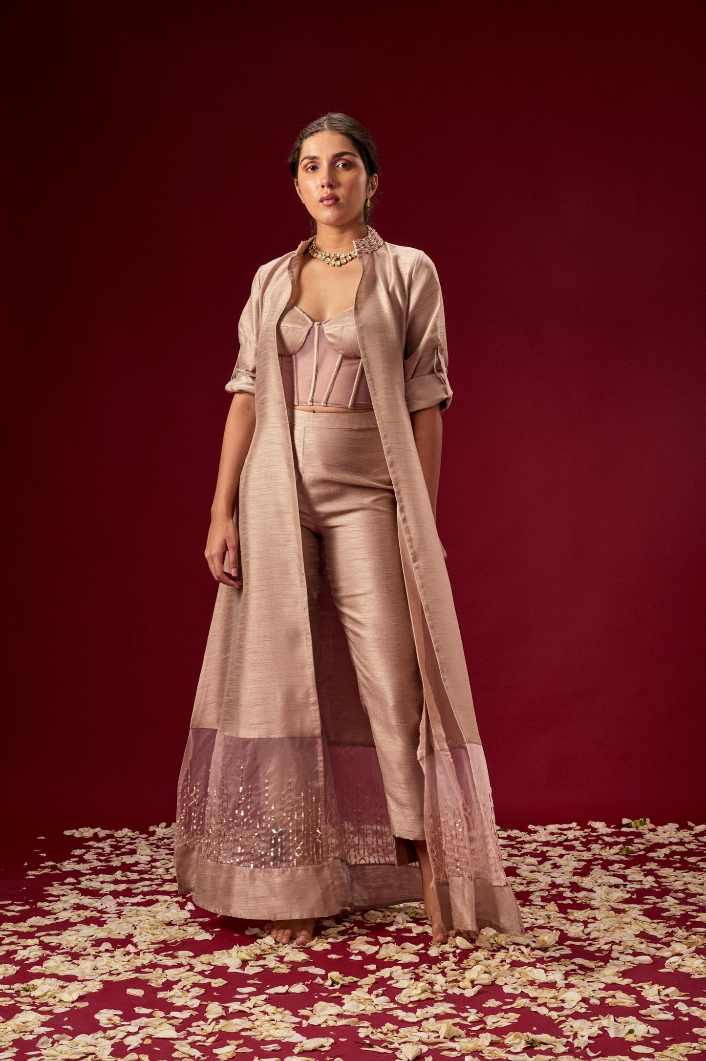 MAUVE CORSET PANT WITH JACKET SET
