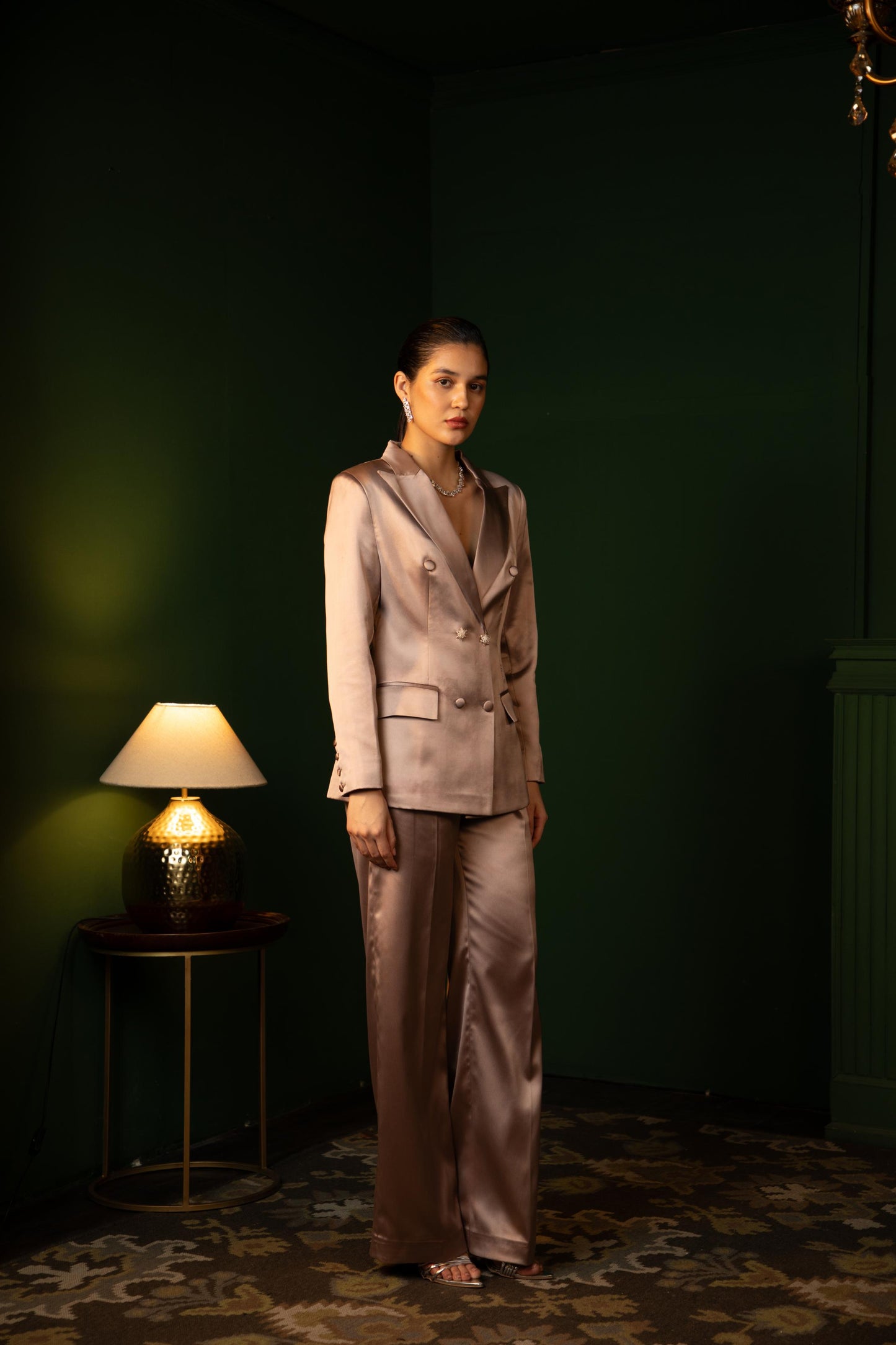 DOUBLE BREASTED LIQUID SCULPTED SUIT ENSEMBLE