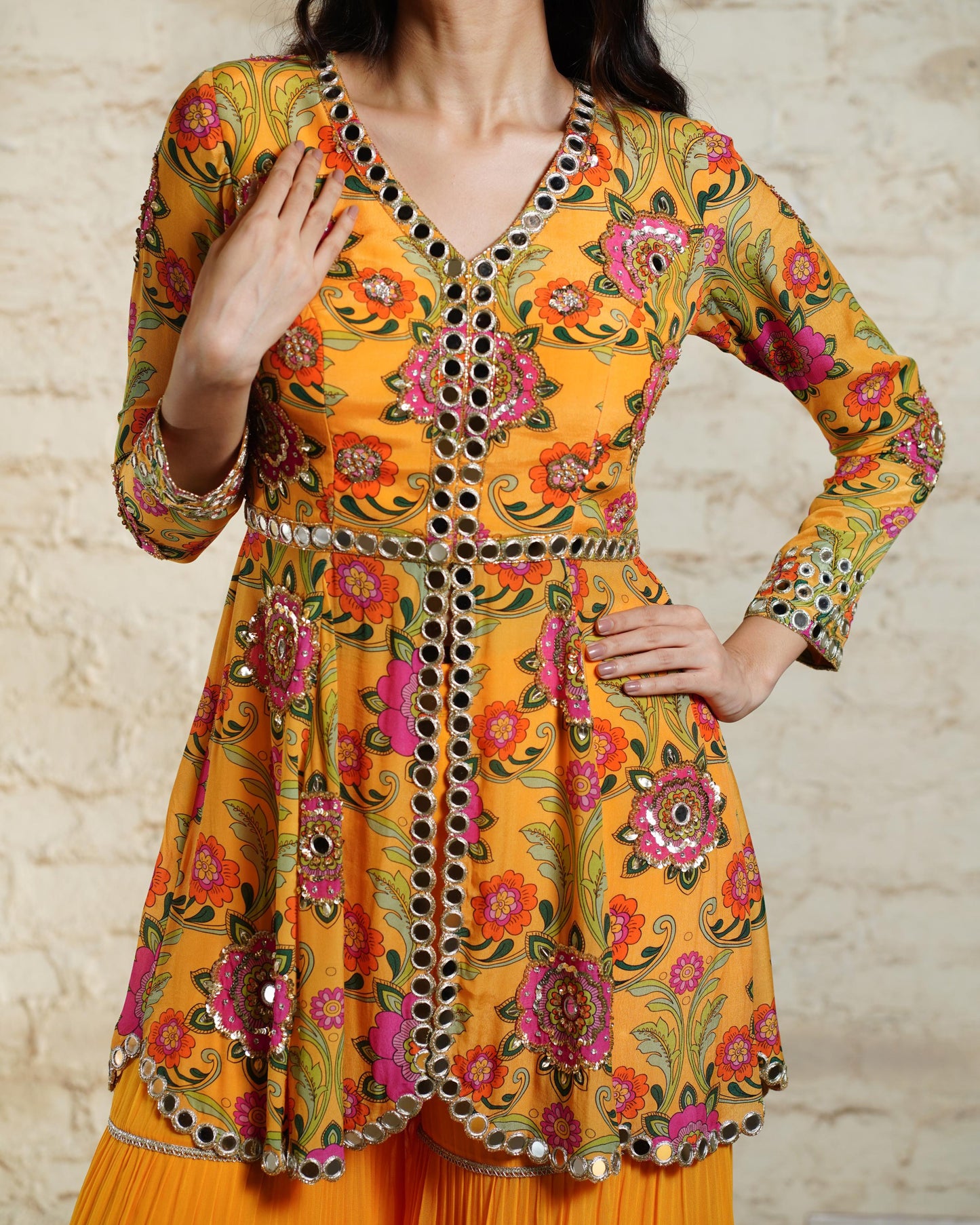 ROOH YELLOW PEPLUM & SHARARA