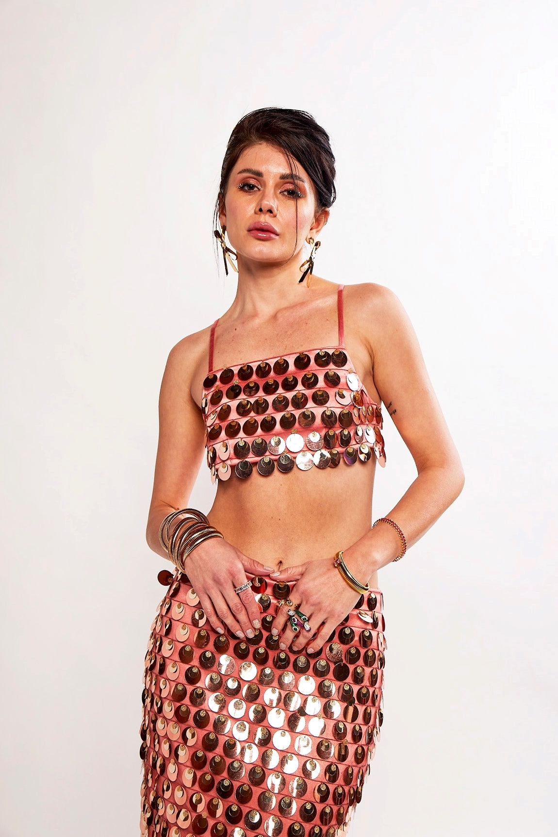 SUNDAZE OLD ROSE METTALIC SEQUIN EMBELLISHED TWO PIECE CORD SET