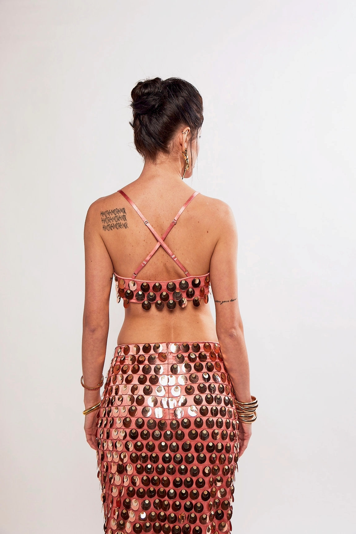 SUNDAZE OLD ROSE METTALIC SEQUIN EMBELLISHED TWO PIECE CORD SET