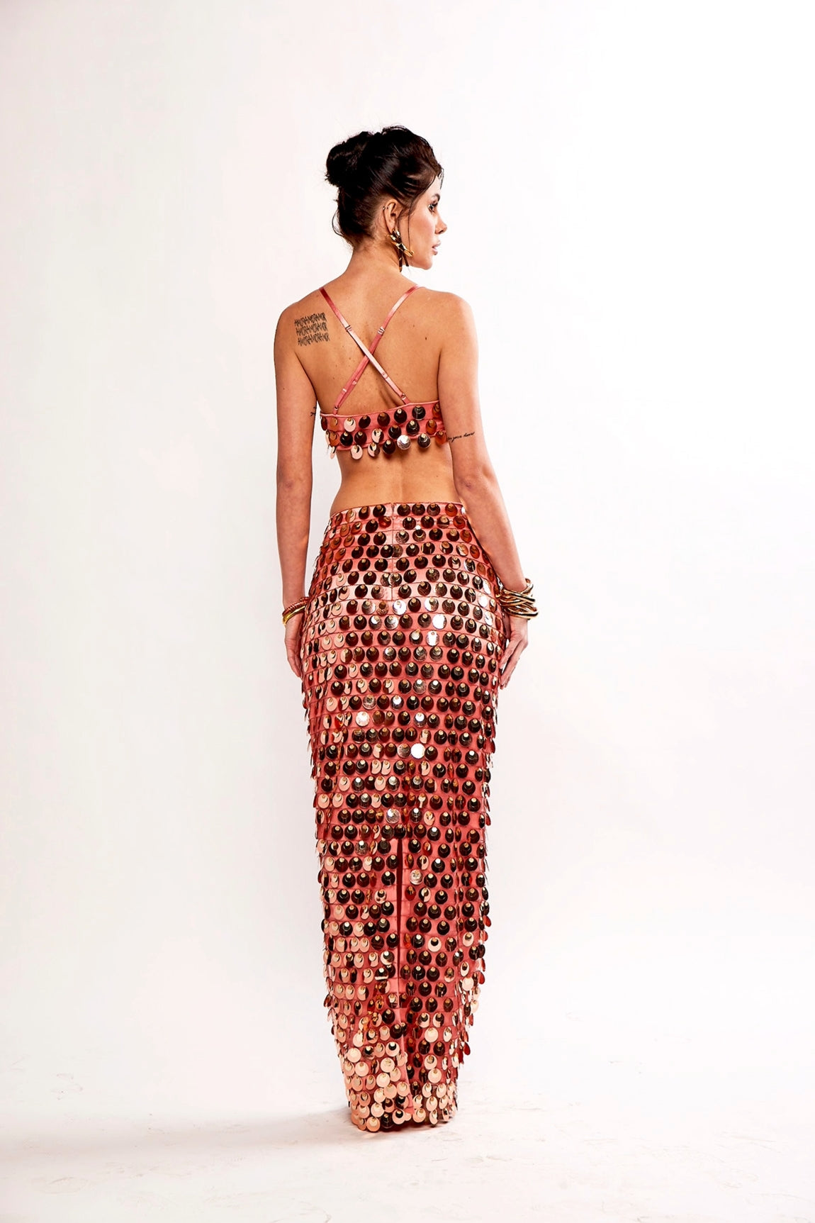 SUNDAZE OLD ROSE METTALIC SEQUIN EMBELLISHED TWO PIECE CORD SET