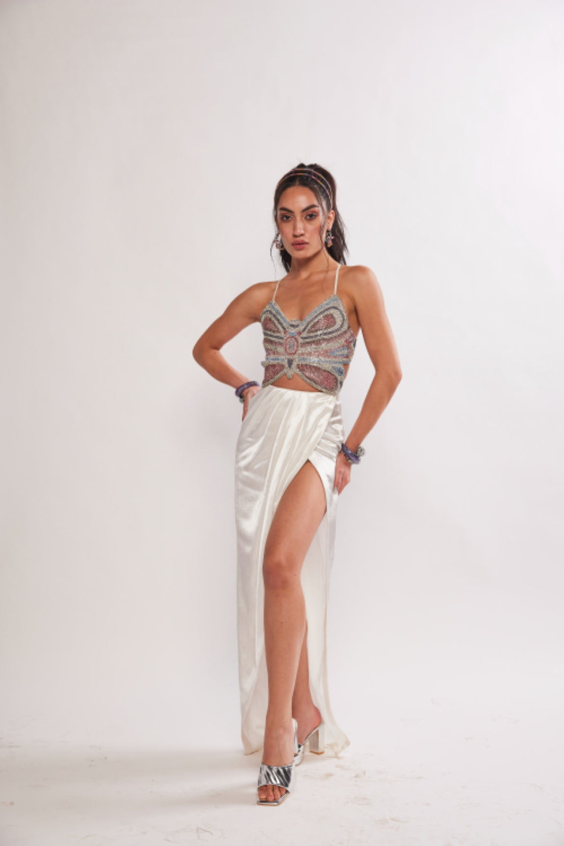 SCARLET WHITE DRAPE MAXI SKIRT
