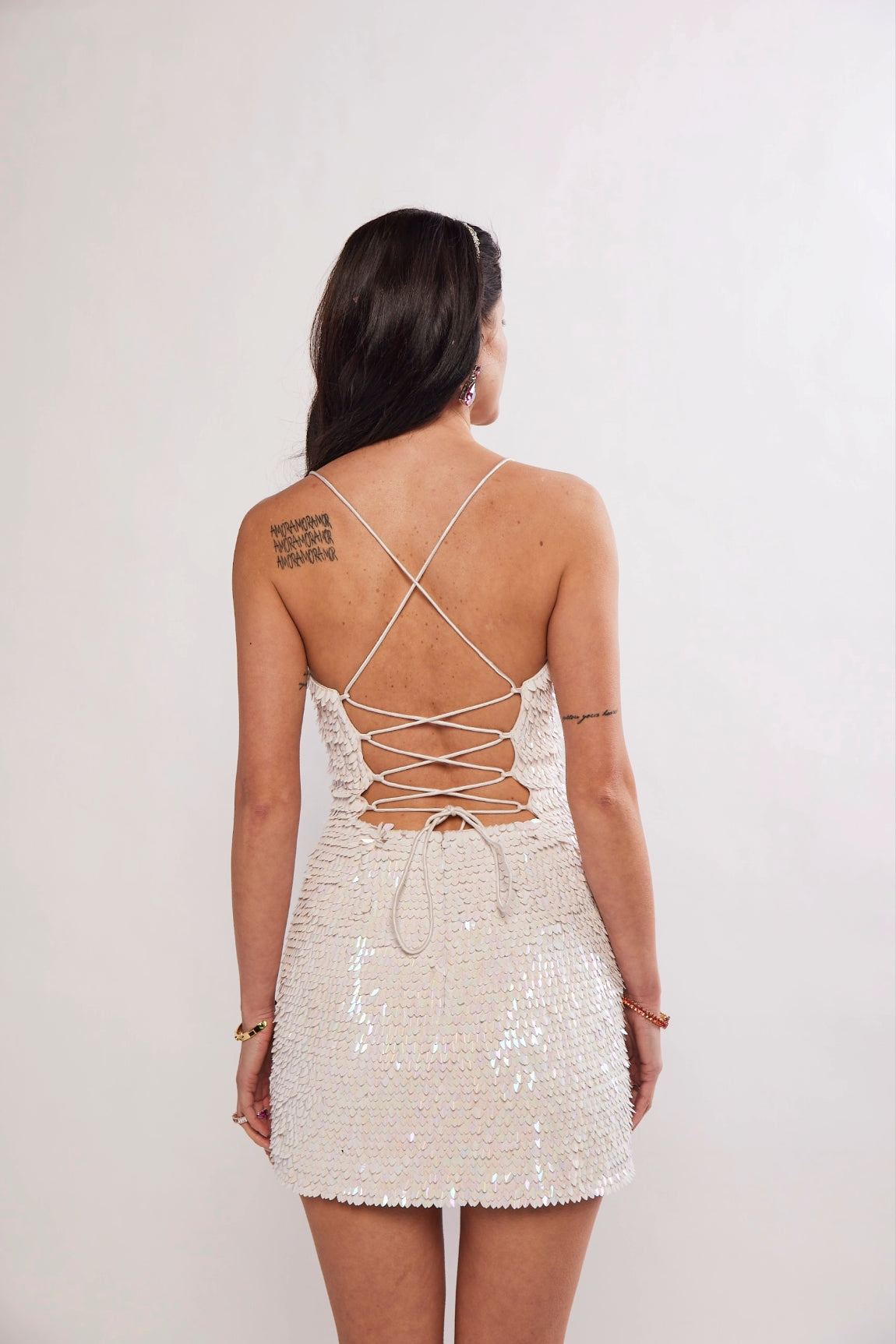 PEARL SEQUIN EMBELLISHED COCKTAIL MINI DRESS