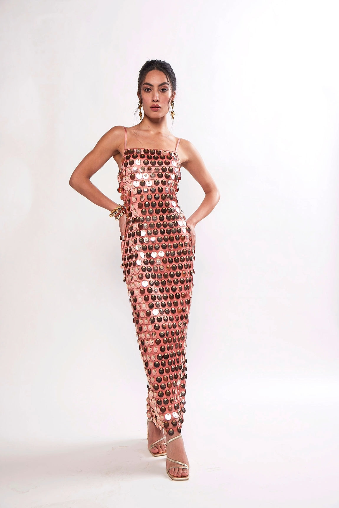 SUNDAZE OLD ROSE METTALIC SEQUIN EMBELLISHED MAXI DRESS