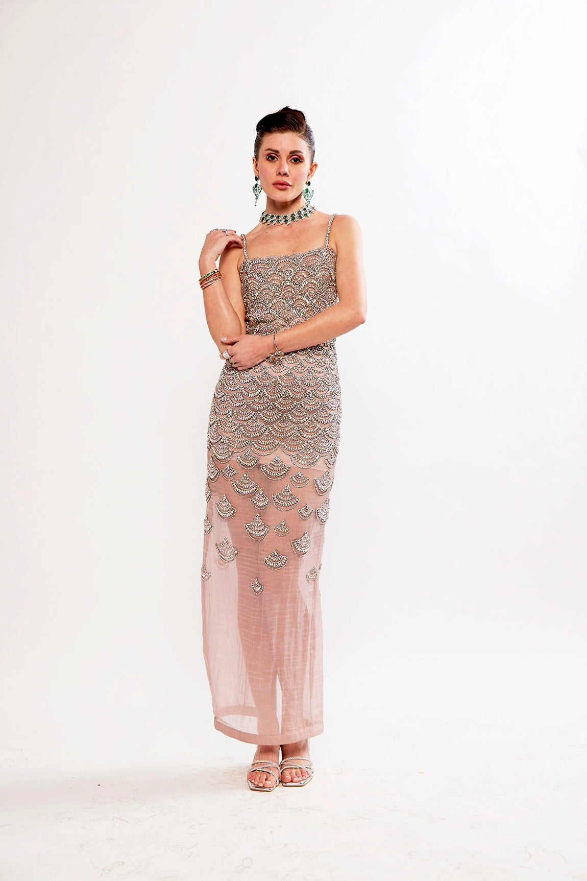 SERENA DUSTY PINK CRYSTAL EMBELLISHED MAXI DRESS