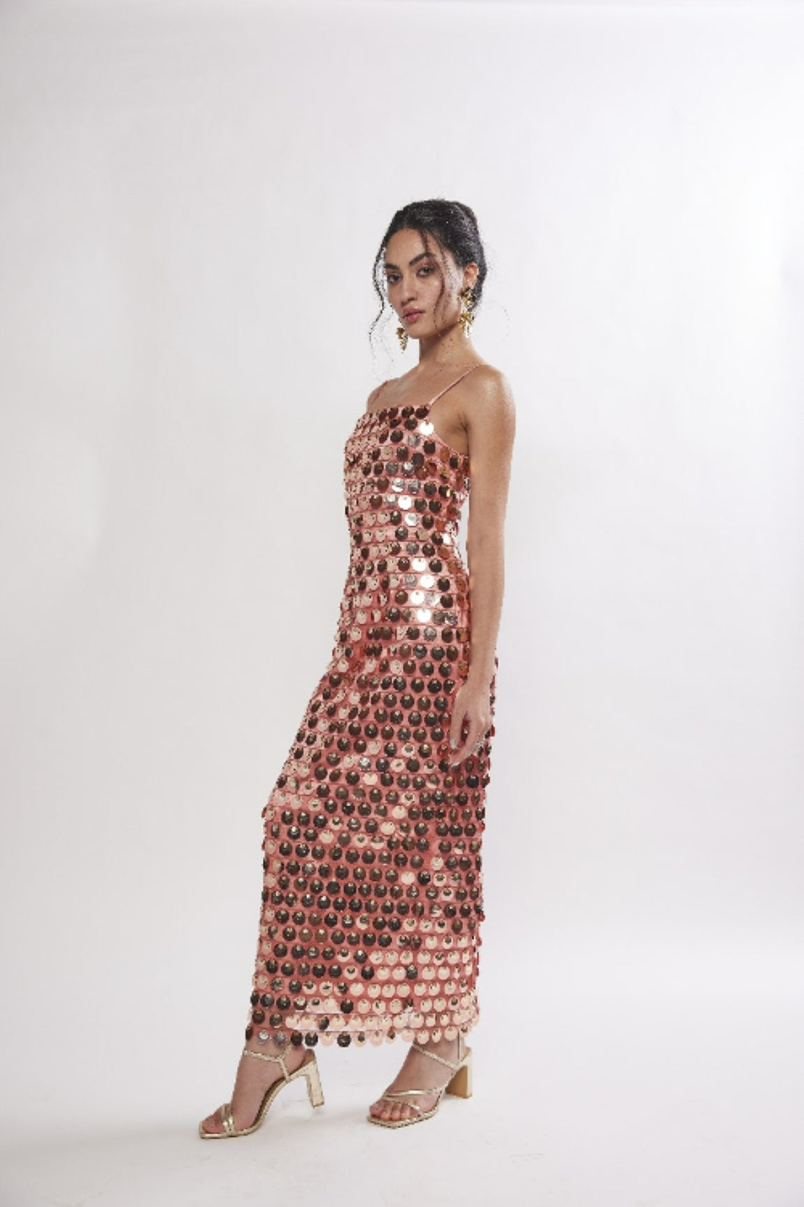SUNDAZE OLD ROSE METTALIC SEQUIN EMBELLISHED MAXI DRESS