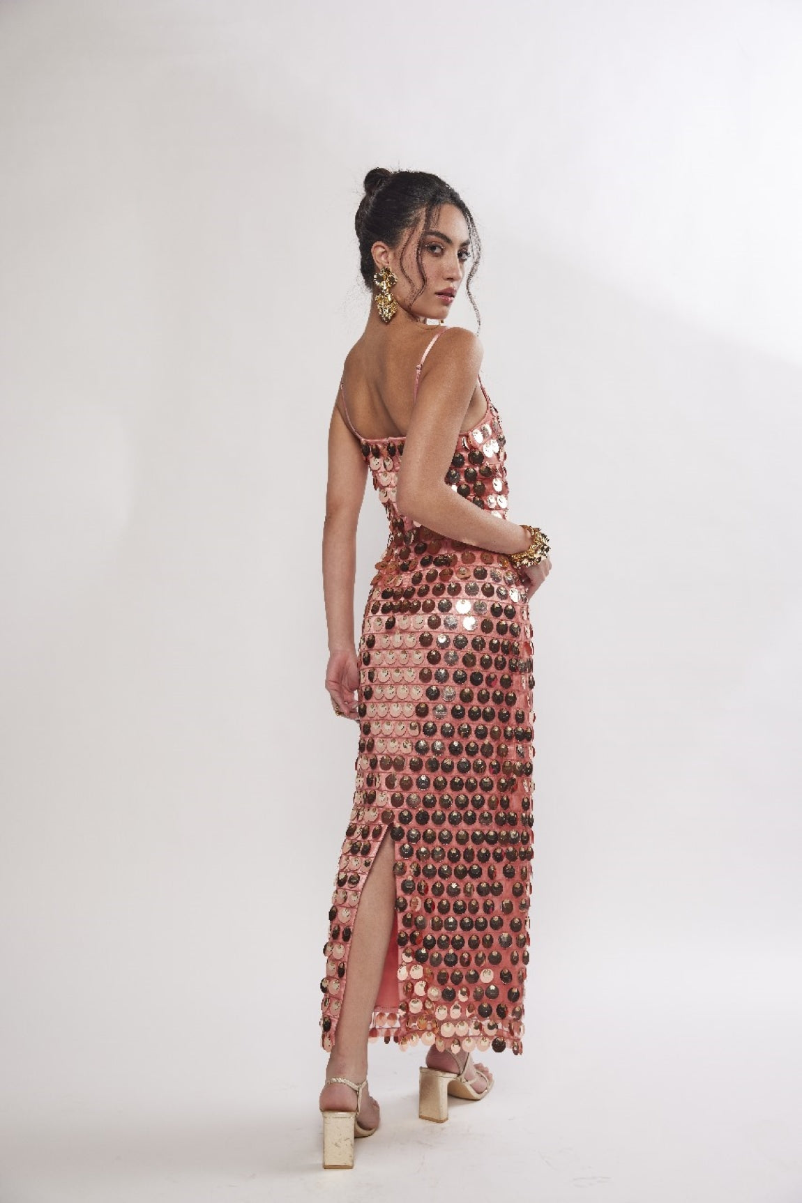 SUNDAZE OLD ROSE METTALIC SEQUIN EMBELLISHED MAXI DRESS