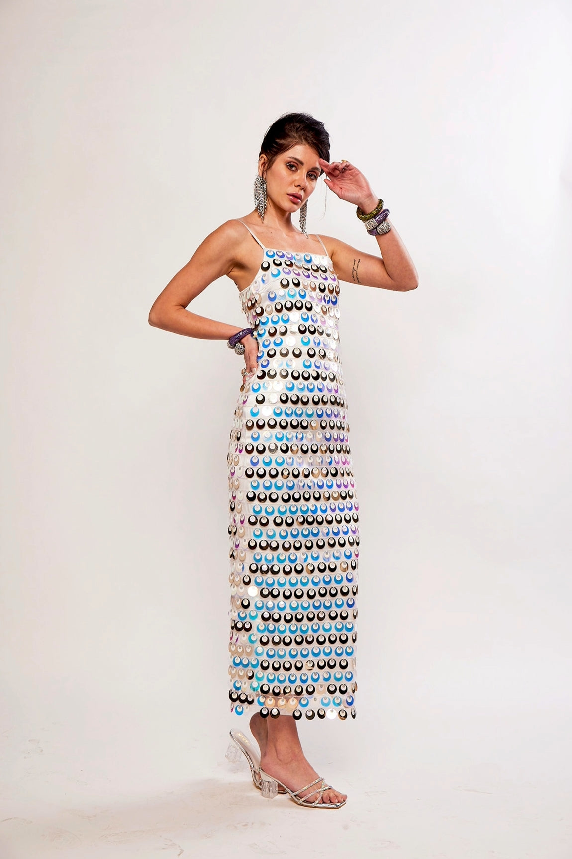 SEA MADIEN IRIDESCENT WHITE SEQUIN EMBELLISHED MAXI DRESS