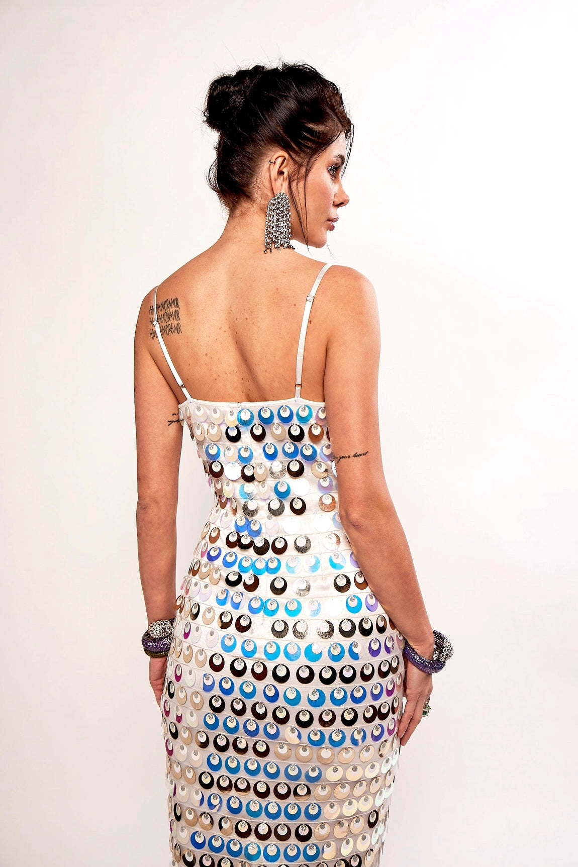 SEA MADIEN IRIDESCENT WHITE SEQUIN EMBELLISHED MAXI DRESS