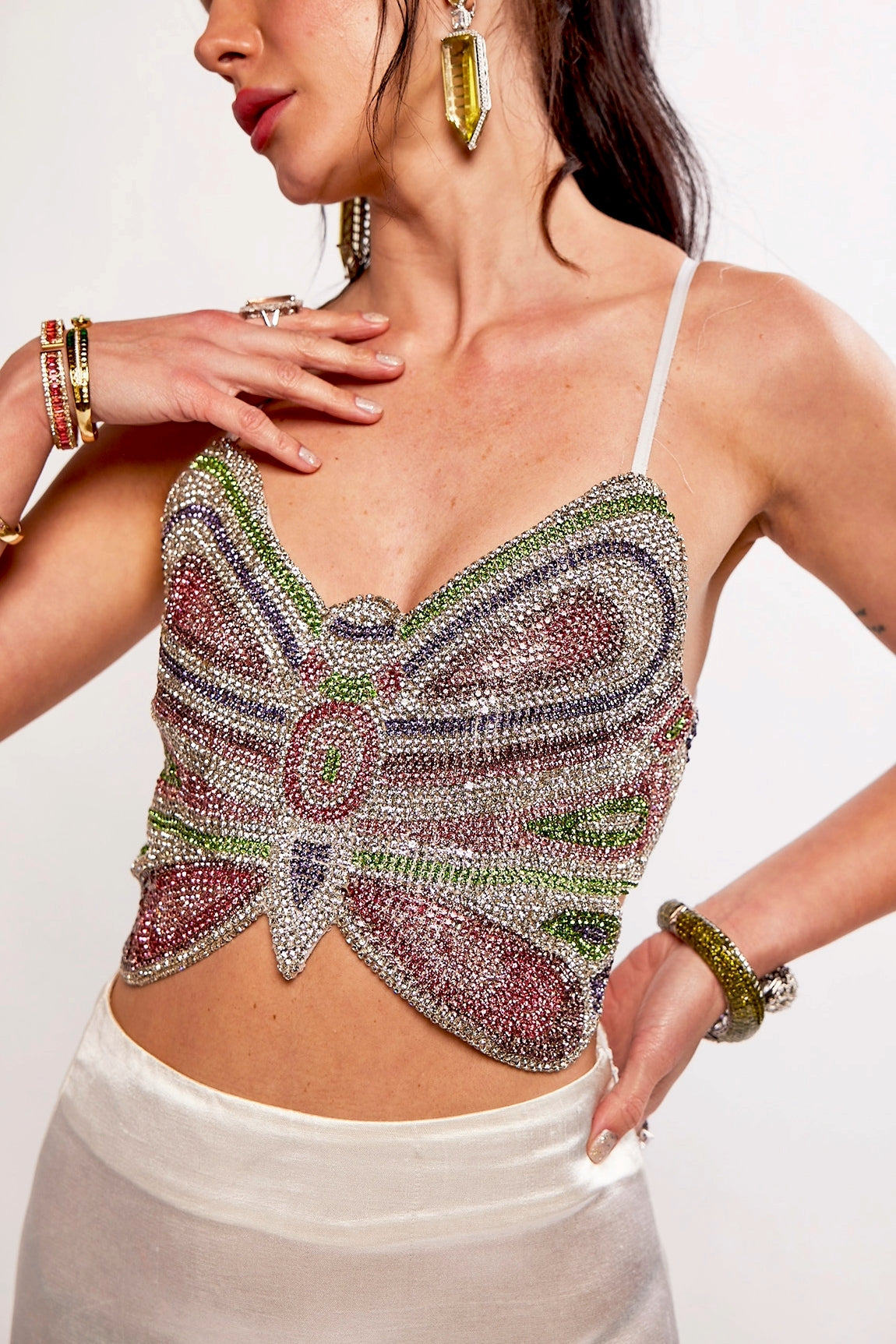 ARIEL 3D RHINESTONE EMBELLISHED BUTTERFLY CAPE THREE - PIECE CO-ORD SET
