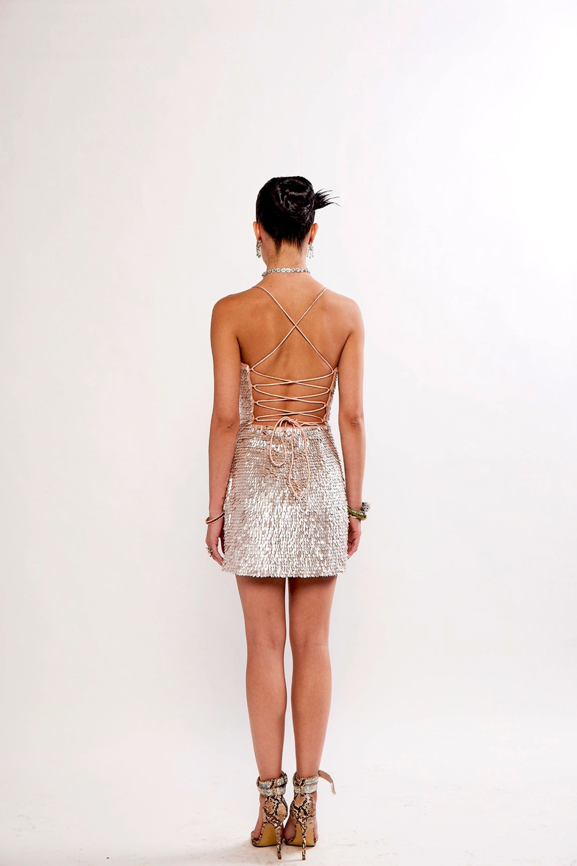 PEARL SEQUIN EMBELLISHED COCKTAIL MINI DRESS