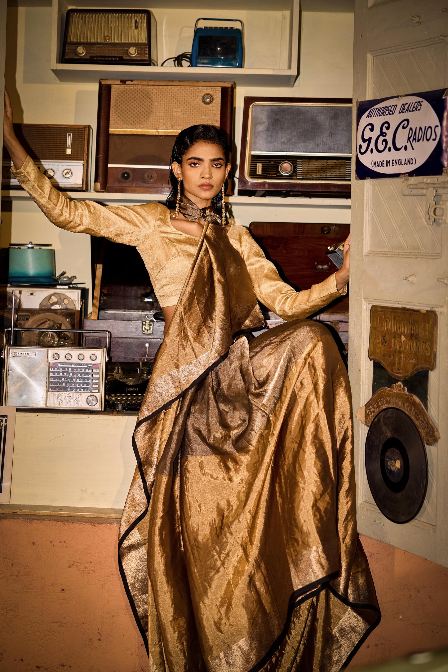 GOLD AND BLACK SILK SAREE
