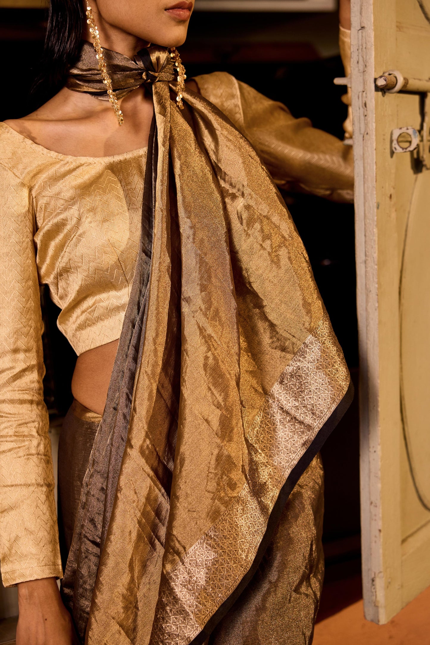 GOLD AND BLACK SILK SAREE