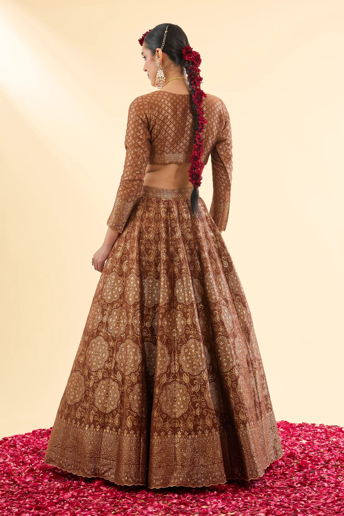 SHEESH MAHAL BROWN LEHENGA WITH DUPATTA SET OF 3