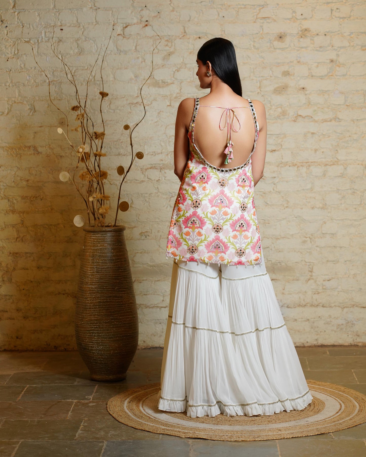 SANA LOTUS IVORY SHORT KURTA & SHARARA & DUPATTA