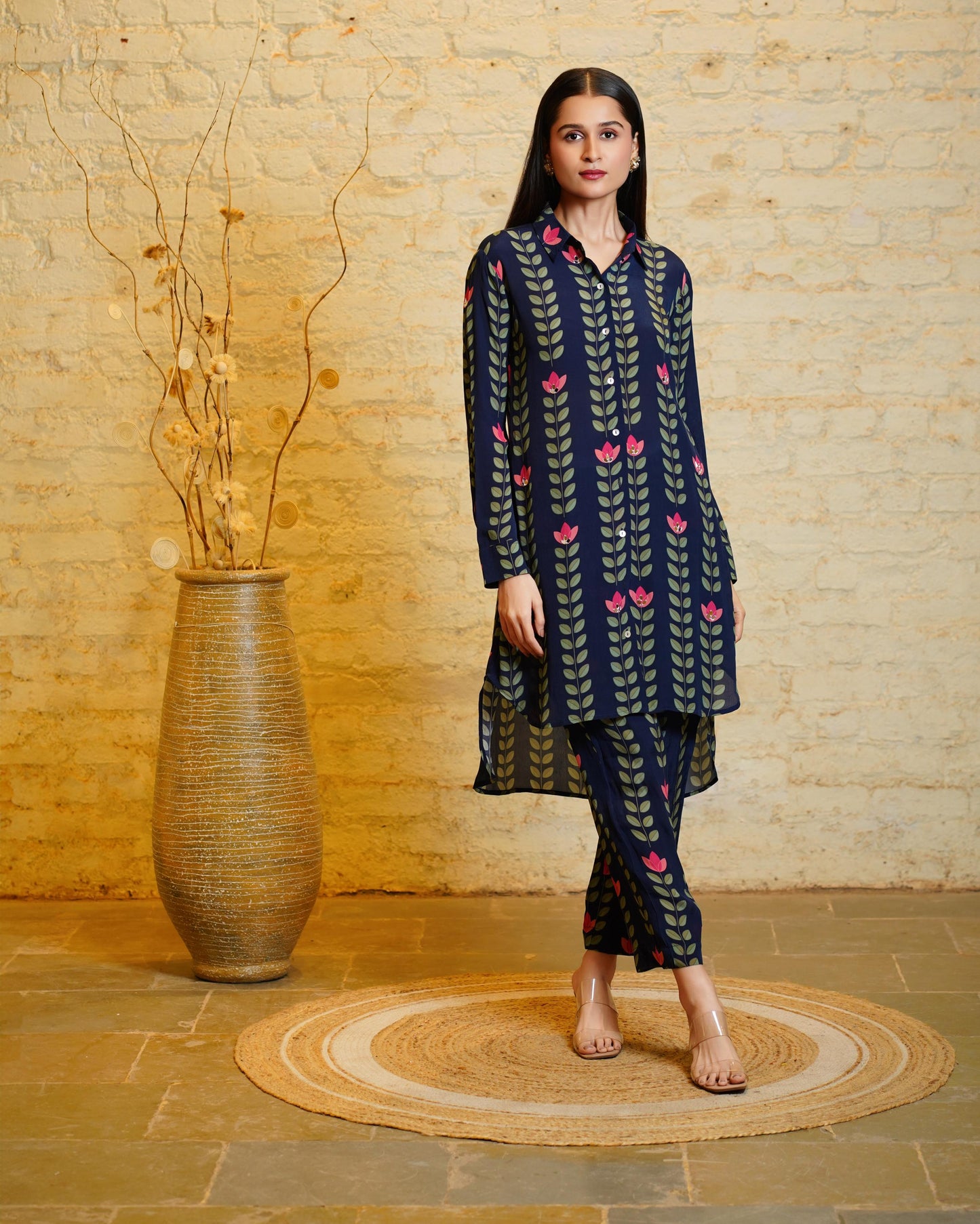 SANIA BIG LEAVES NAVY BLUE CO-ORD SET