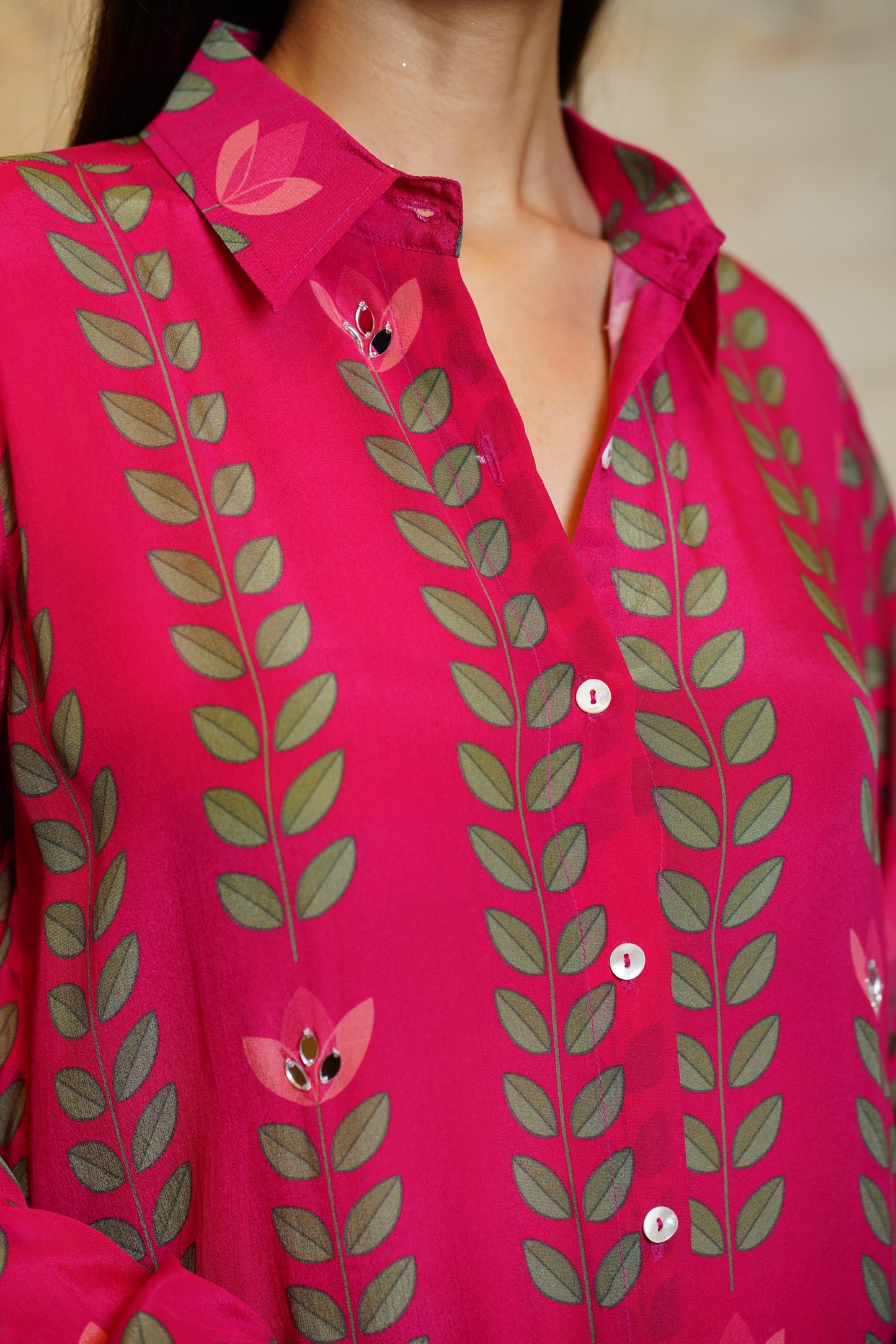 SANIA BIG LEAVES PINK COORD SET