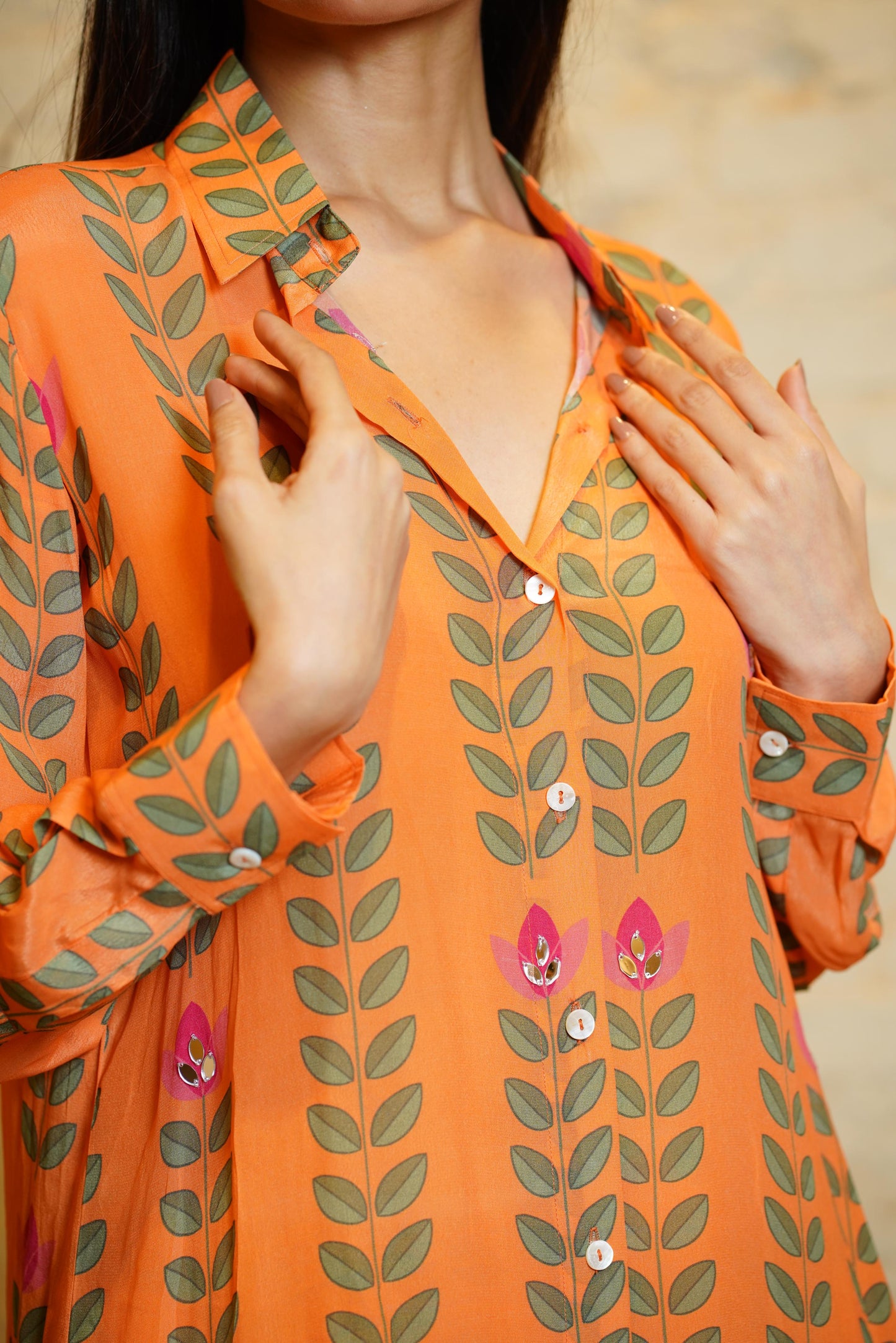 SANIA BIG LEAVES ORANGE CO-ORD SET