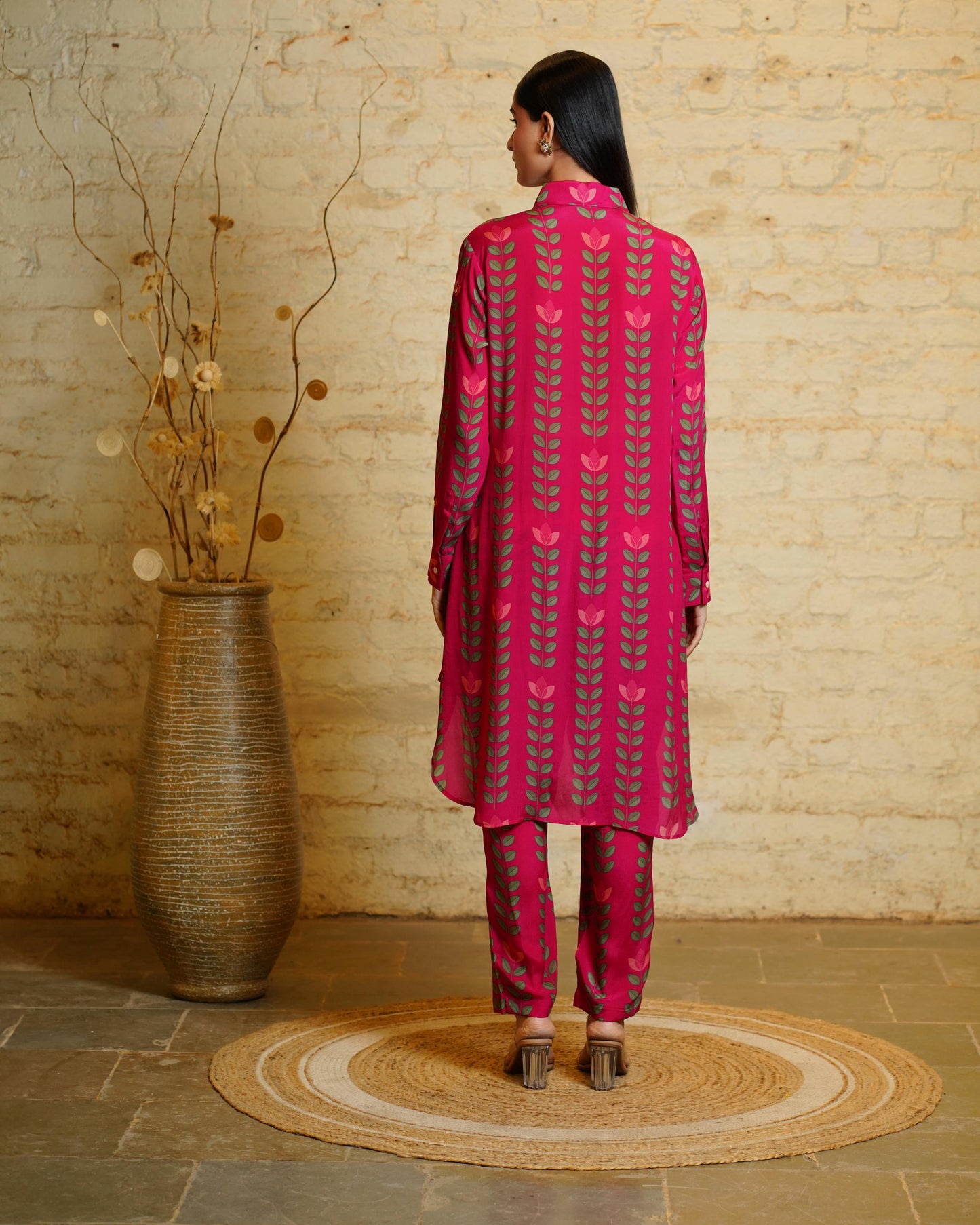 SANIA BIG LEAVES PINK COORD SET