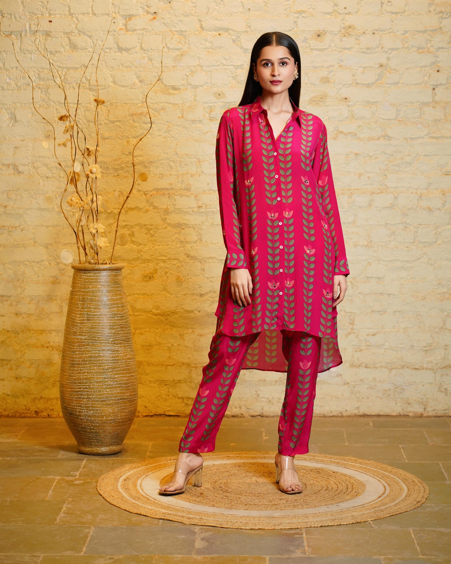 SANIA BIG LEAVES PINK COORD SET