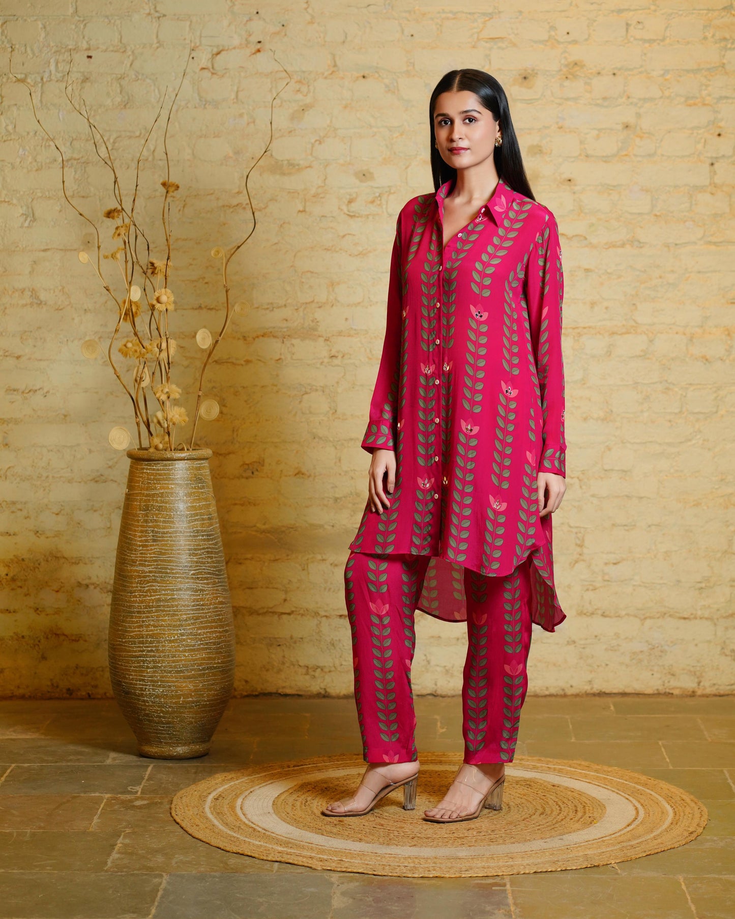 SANIA BIG LEAVES PINK COORD SET